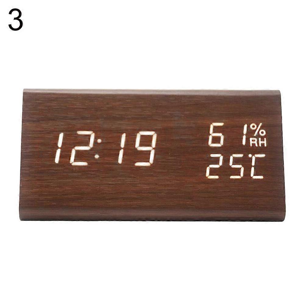 Wooden Temperature Humidity Time Display Silent Desk Digital LED Alarm Clock JIKAIX