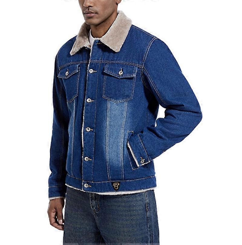 Jacketed Plush Casual Men's Denim Jacket