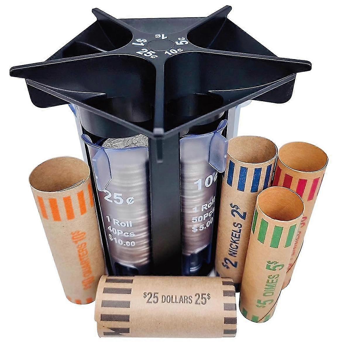 Coin Sorter Tube Coin Counter With Coin Wrappers,5-in-1 Change Sorter Change Counter Machine, Coin Organizer Coin Holder