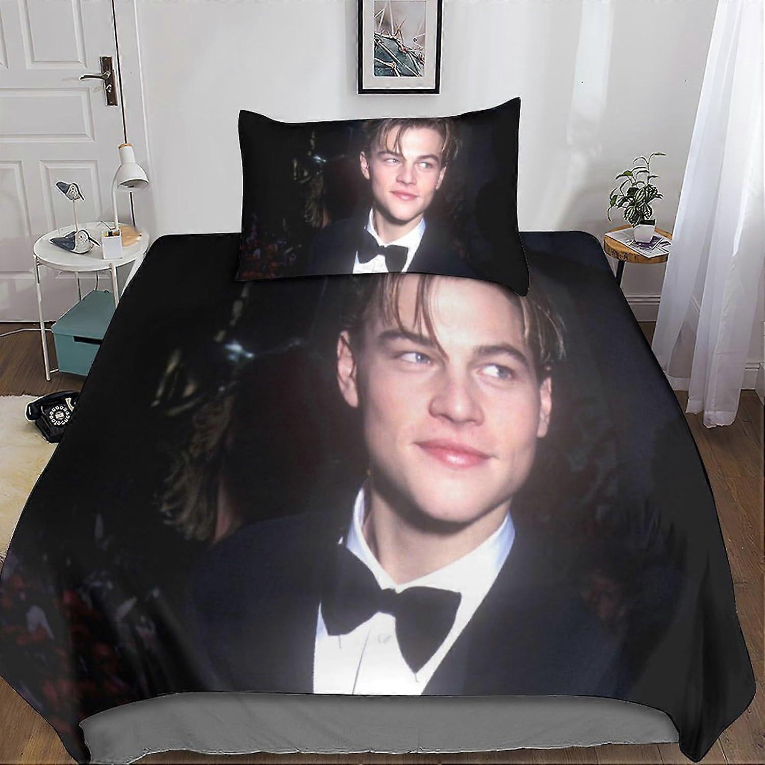 Leonardo Dicaprio Housse de Couette Ensemble de Literie 3D avec Fermeture Éclair - Ensembles de Housse de Couette en Microfibre avec 1 Taie d’Oreiller 2 Pcs Adultes Enfants Filles Simple