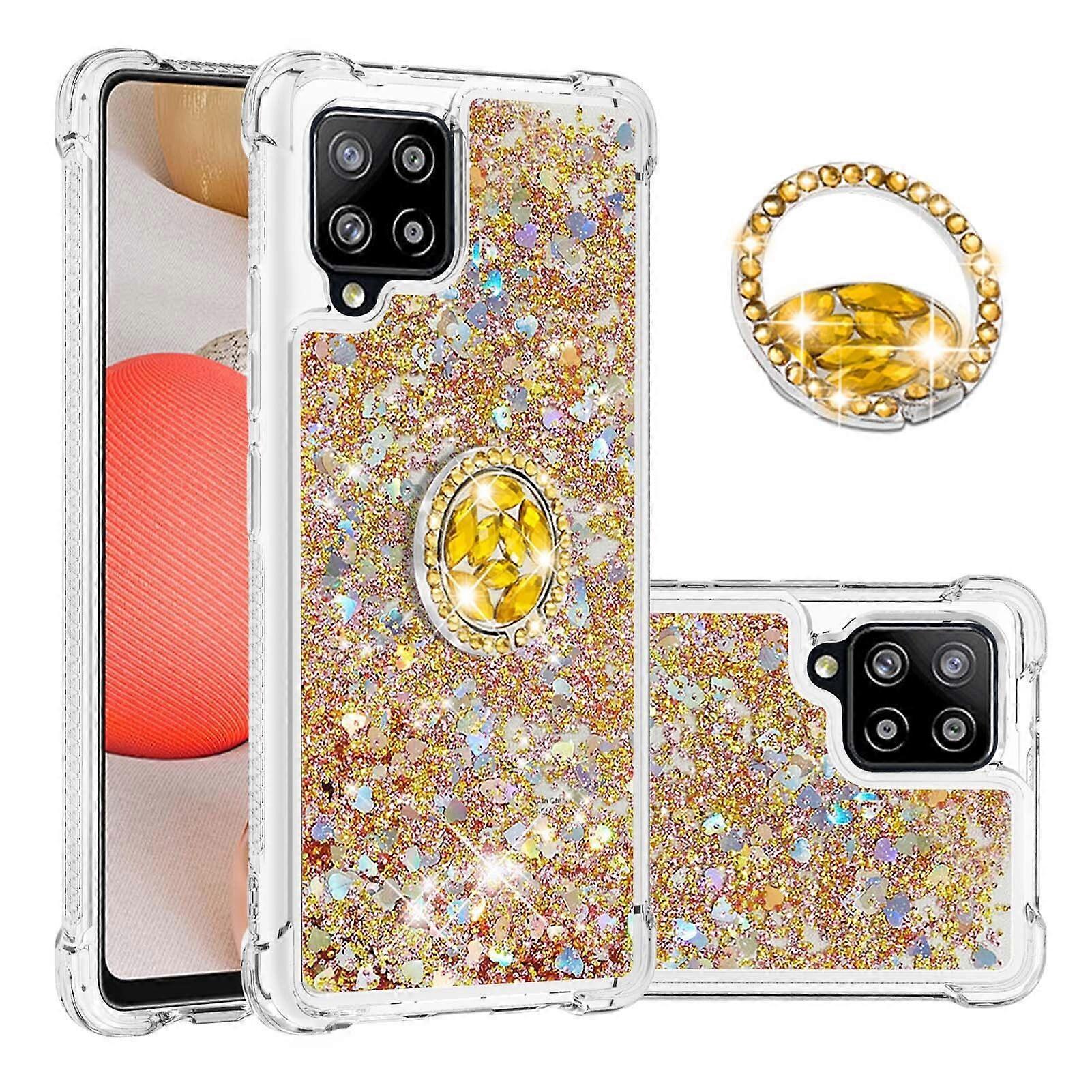 Case for Samsung Galaxy A42 5G Bling Flowing Liquid Floating Sparkle Glitter Bumper with Rotation Ring Kickstand Compatible with Samsung Galaxy A42 5G