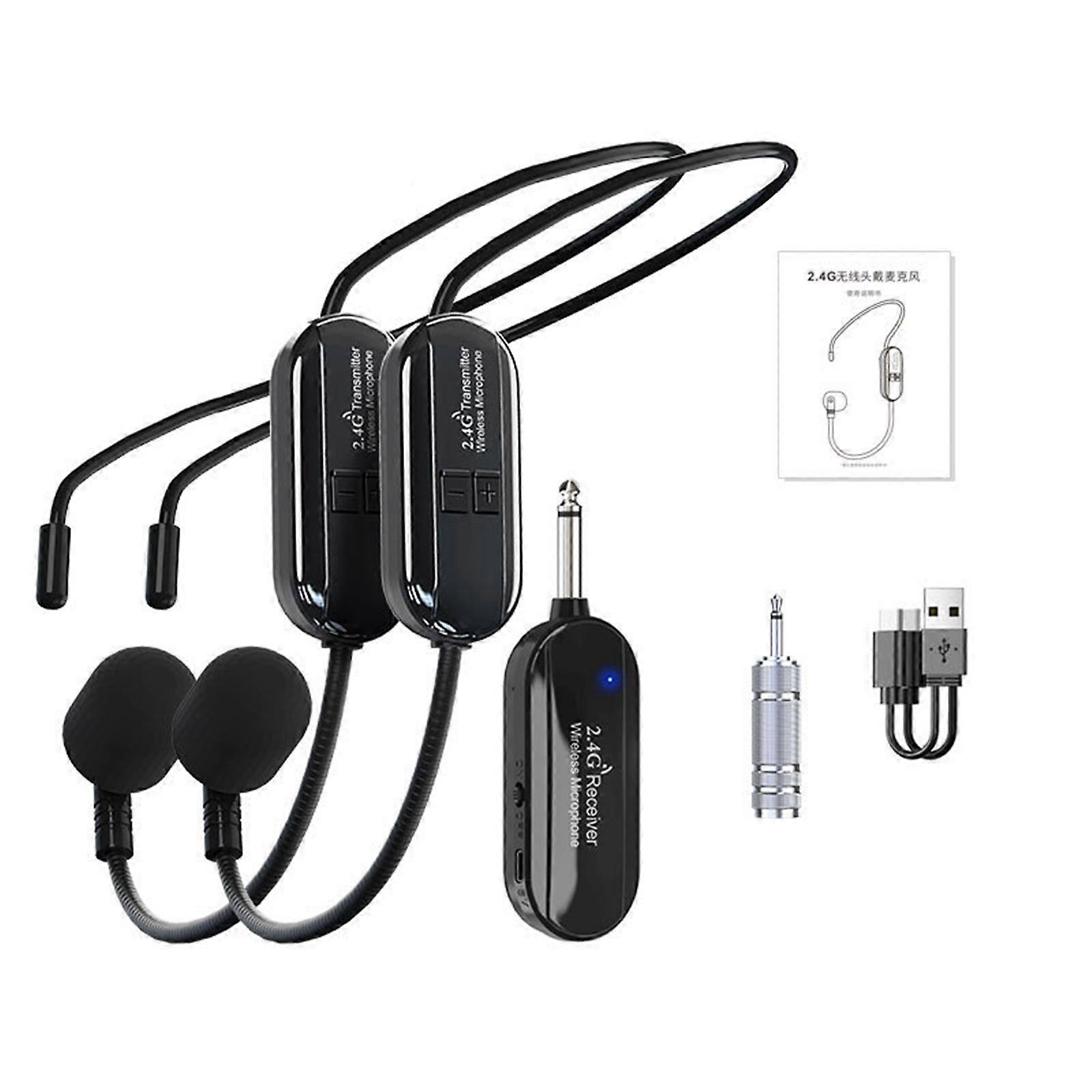 2.4G Wireless Microphone Headset Wireless Headset Head Mounted Handheld 2 in 1 Microphone for Teaching Tours Guide