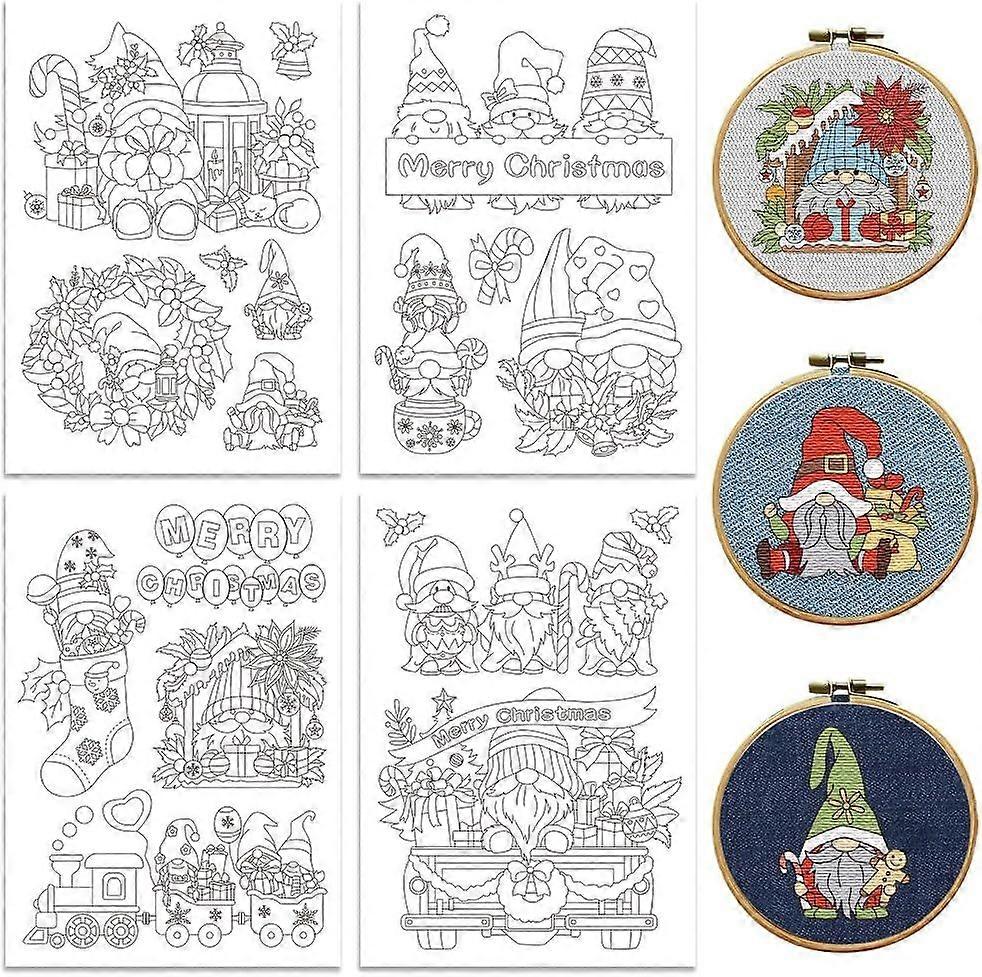 Peacoblue Water Soluble Embroidery Patterns for Beginners Christmas Fairy Elves Gnome Socks 4 Sheets with 20pcs Wash Away Embroidery Pattern Stabilize