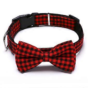Dog Bowtie Collar, Red and Black Check