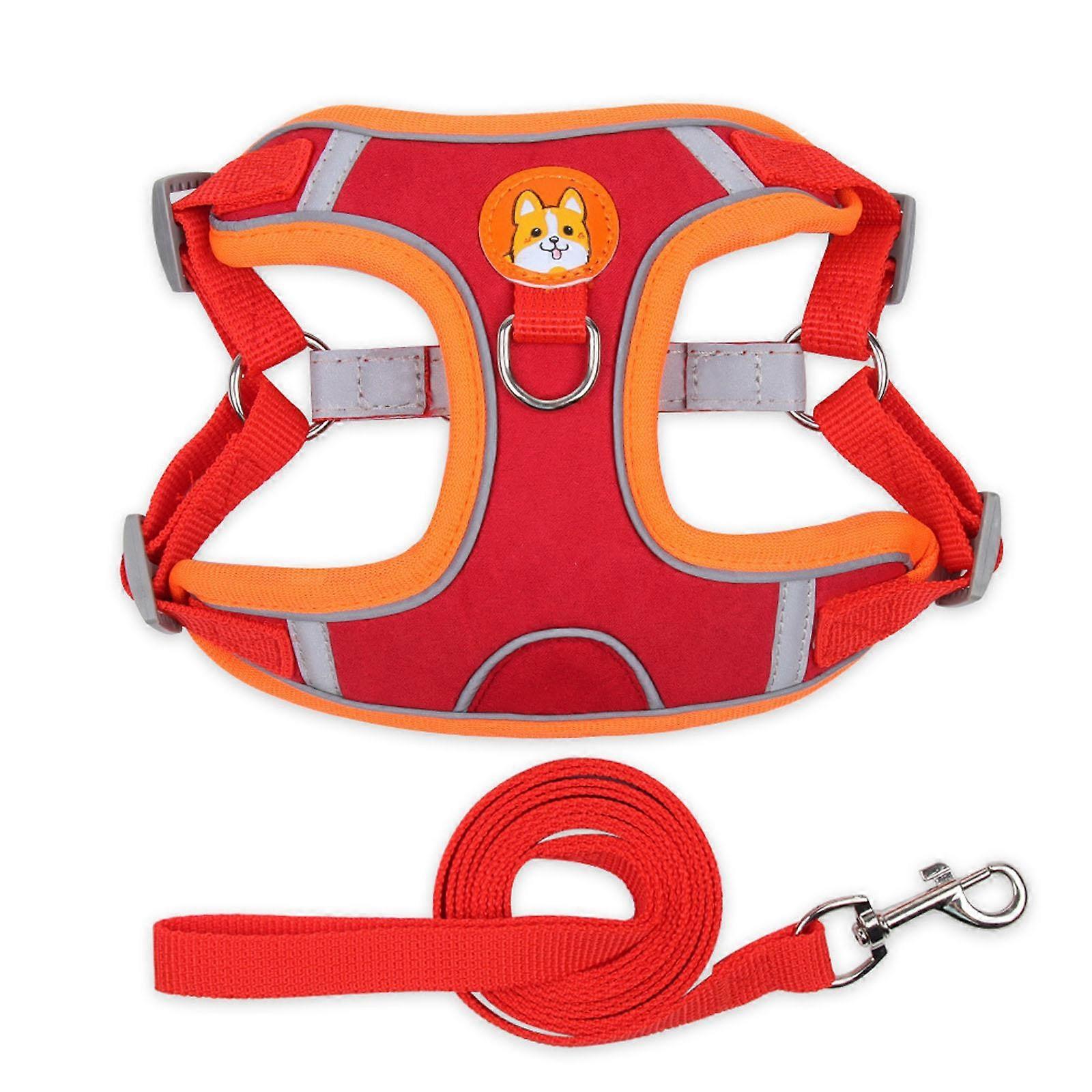 Small Pet Out Rope Dog Cat Escape-Proof Clothes Chest Strap Vest Type Reflective Traction Rope Harness Dog Cat Collar Red XL