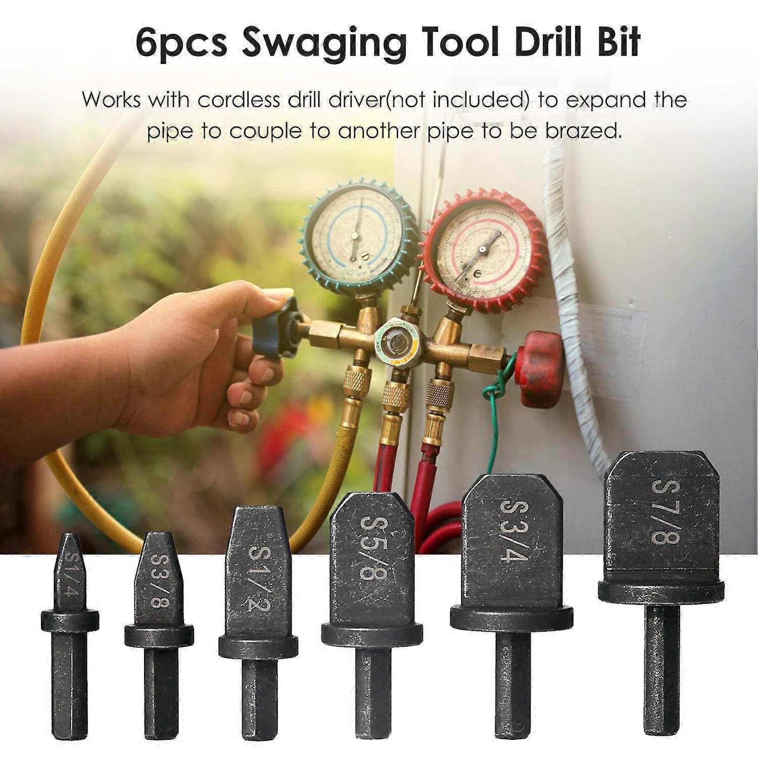 6pcs Swaging Tool Drill Bit Set Tube Pipe Expander for Air Conditioner Refrigeration HVAC Installtion and Repair