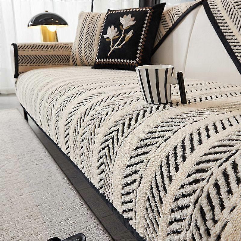 Winter Fishbone Pattern Plush Slipcover Sofa Mats Living Home Non-slip Sofa Cushion Couch Sofa Covers