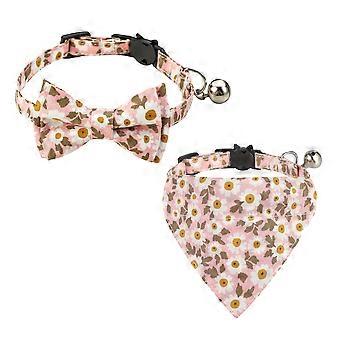 Collier de chat floral Daisy avec nœud papillon, matériau en nylon de haute qualité Col de taille réglable pour le printemps et l’été (2PCS)