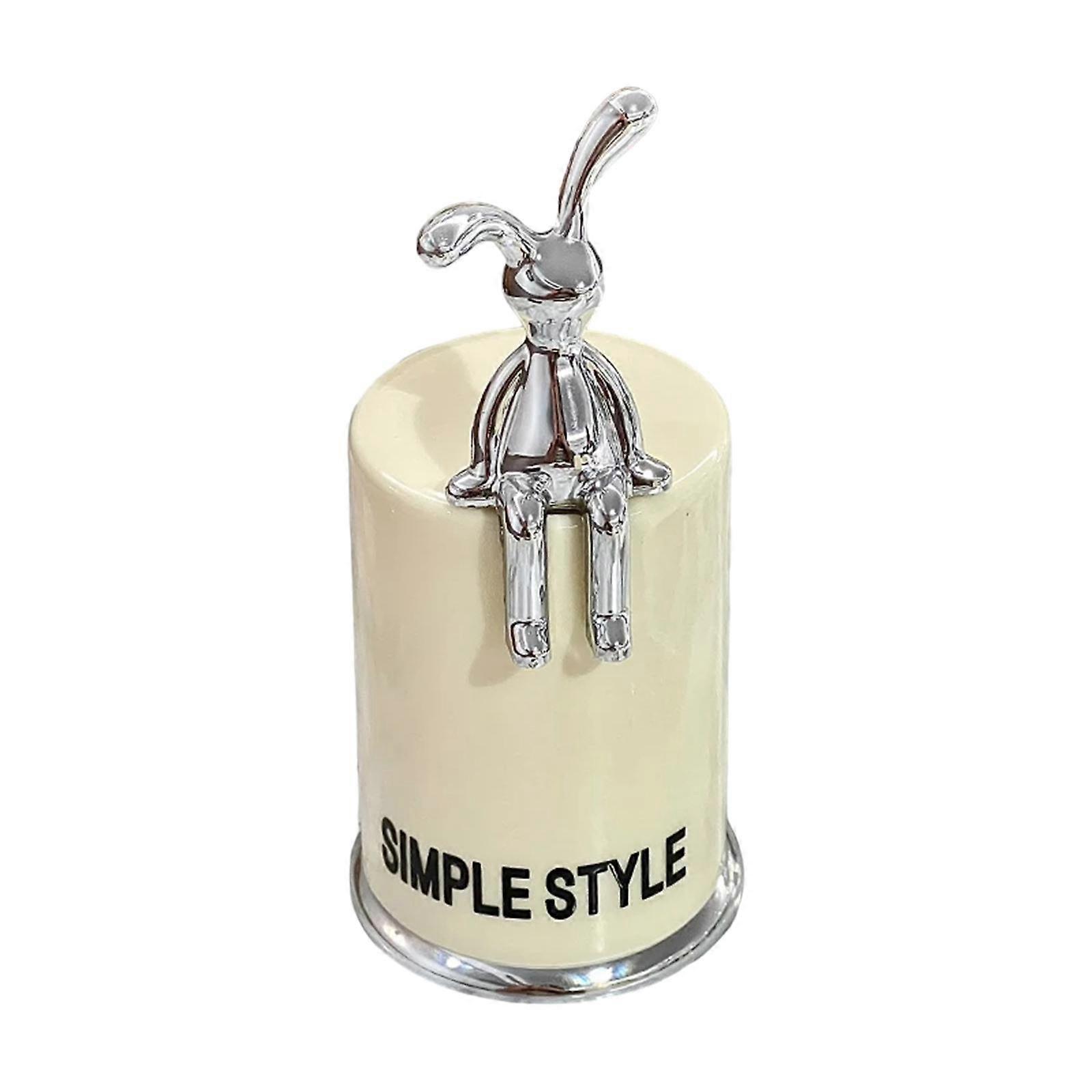 Toothpick Box Floss Picks with Rabbit Figurine Cotton Pads Holder Qtip Holder