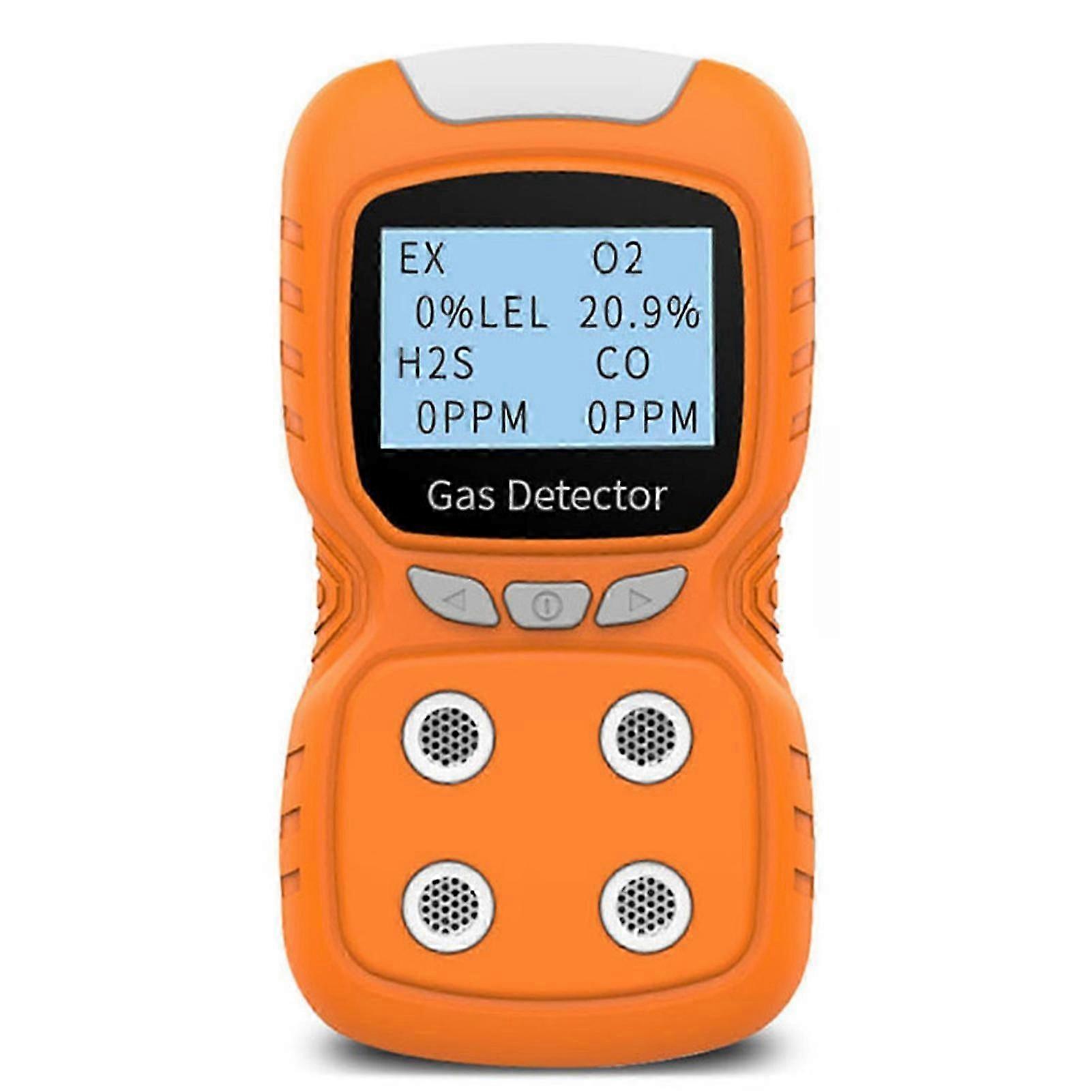 4-Gas Monitor Meter Tester Analyzer Portable Gas Detector CO Monitor Digital Toxic Gas Detector Rechargeable LCD Display Sound Light Vibration Alarm A