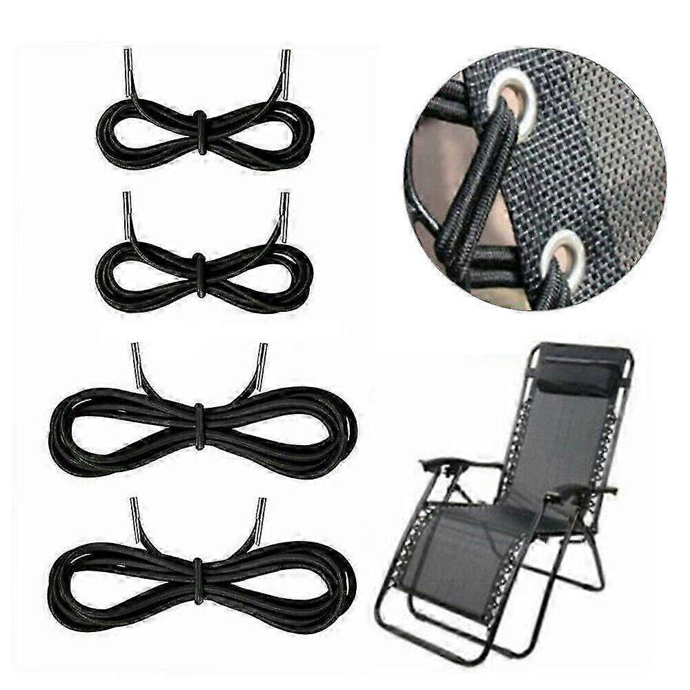Elastic laces with tips for zero gravity chair, deck chairs for Lafuma RSX/RSXA, Redwood, Kit of 4 laces, Black, 2.2m*2pcs, 1.37m*2pcs.