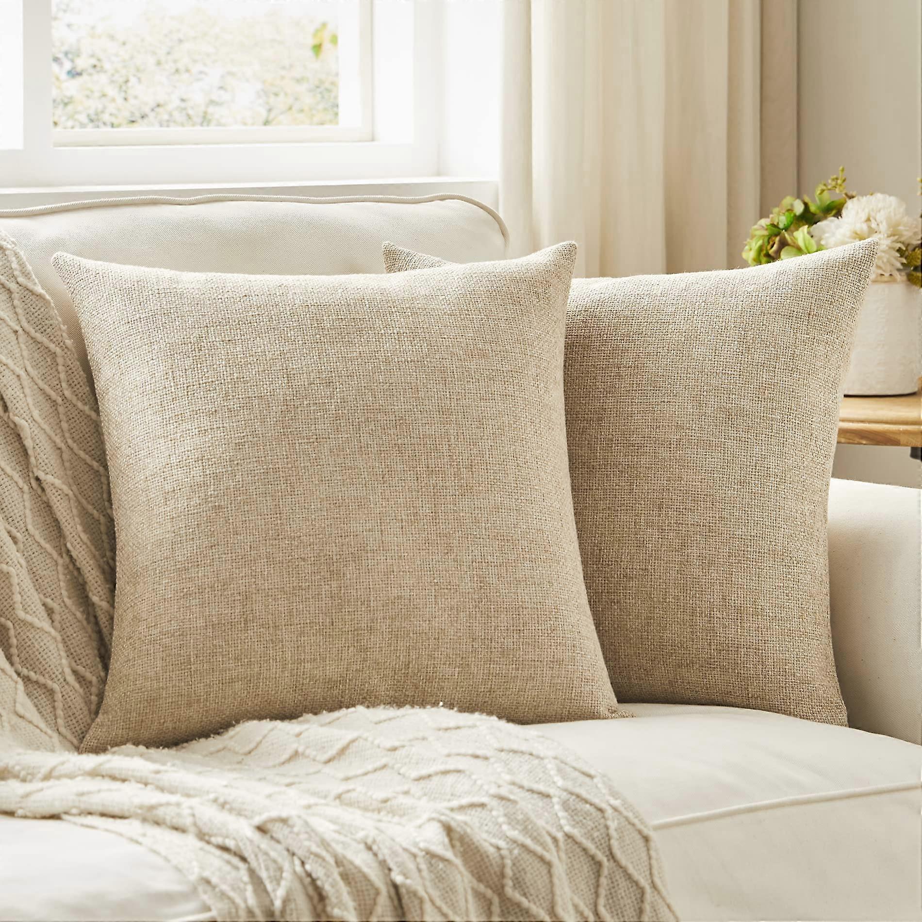 Linen Rustic Square Throw Pillow Covers 20x20 Inch Set of 2 for Farmhouse Couch Sofa Home Decor