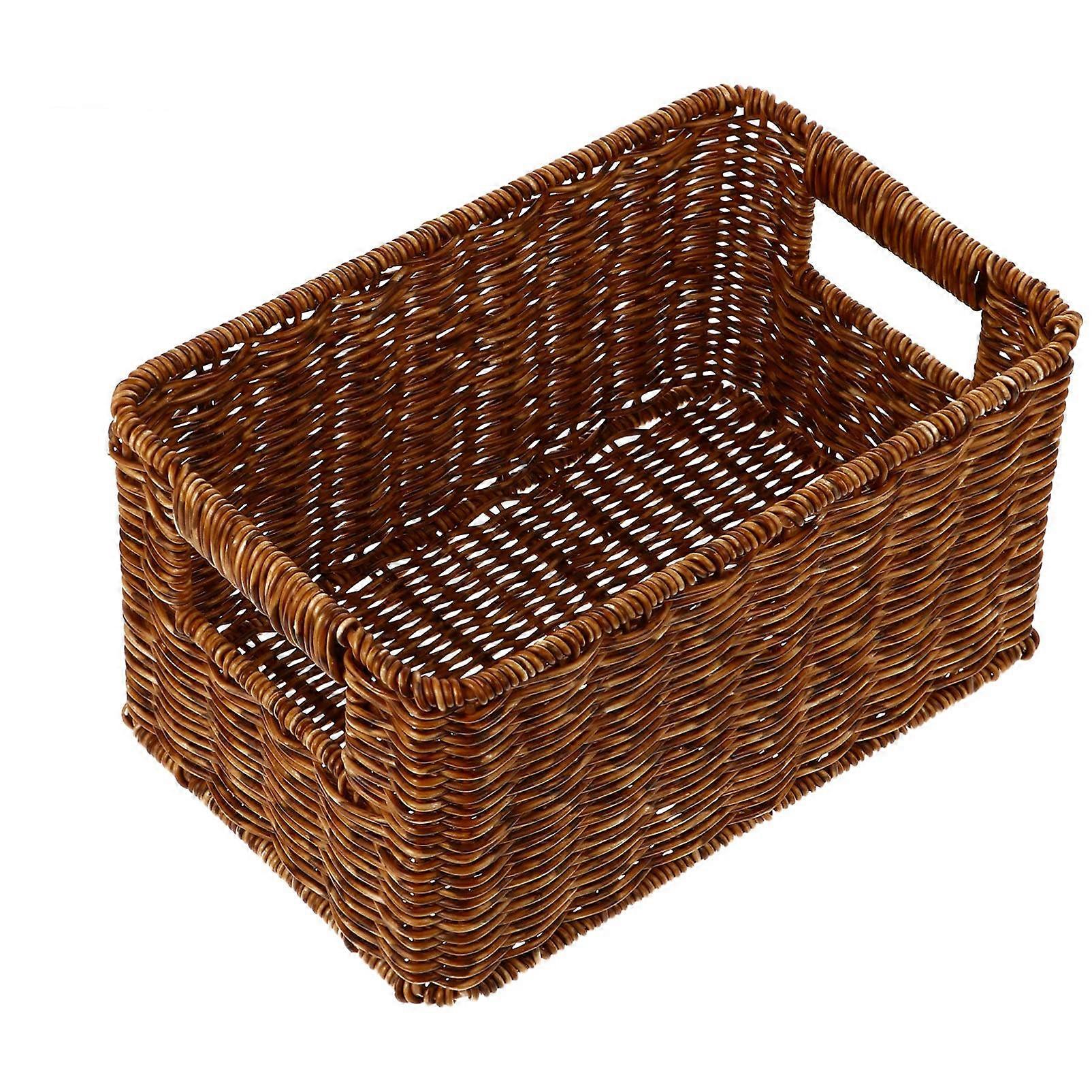 Wicker Basket Rectangular with Handles Natural for Shelves Organizing