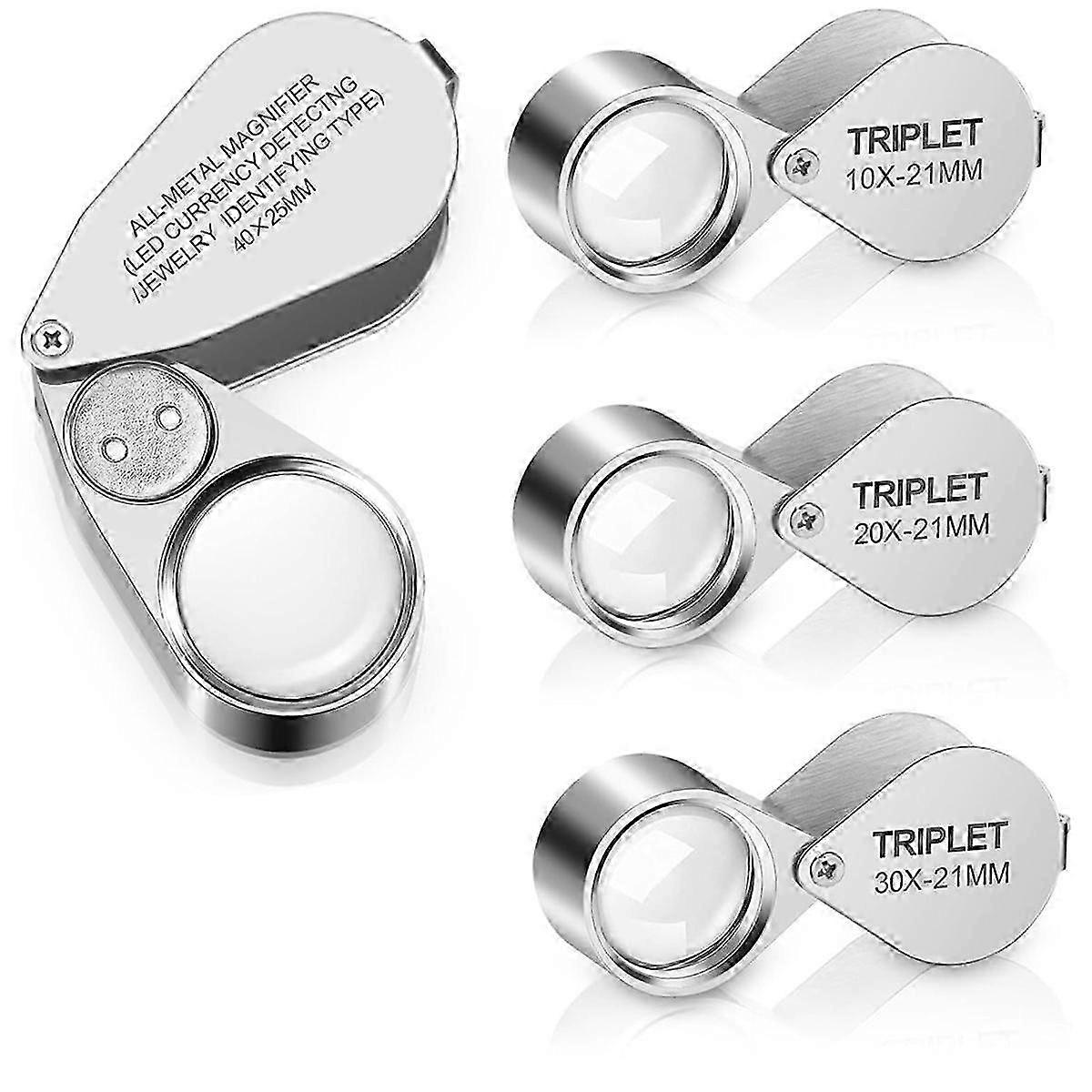 10X to 40X Full Metal Jewelry Magnifying Loop with 4 Portable Illuminated Loupes