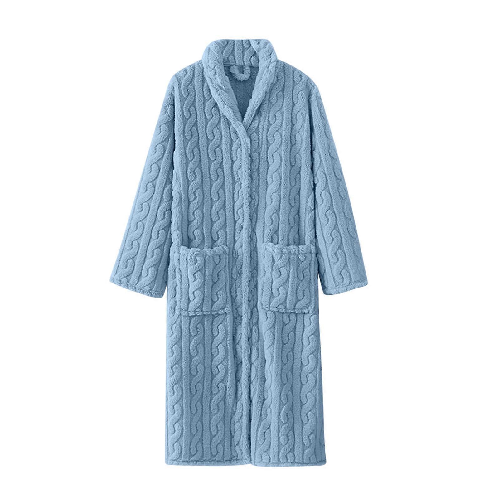Women's Plush Long Robe Soft Bathrobe Button Up Housecoat Fuzzy Fleece Warm Winter Robe Sleepwear with Pockets
