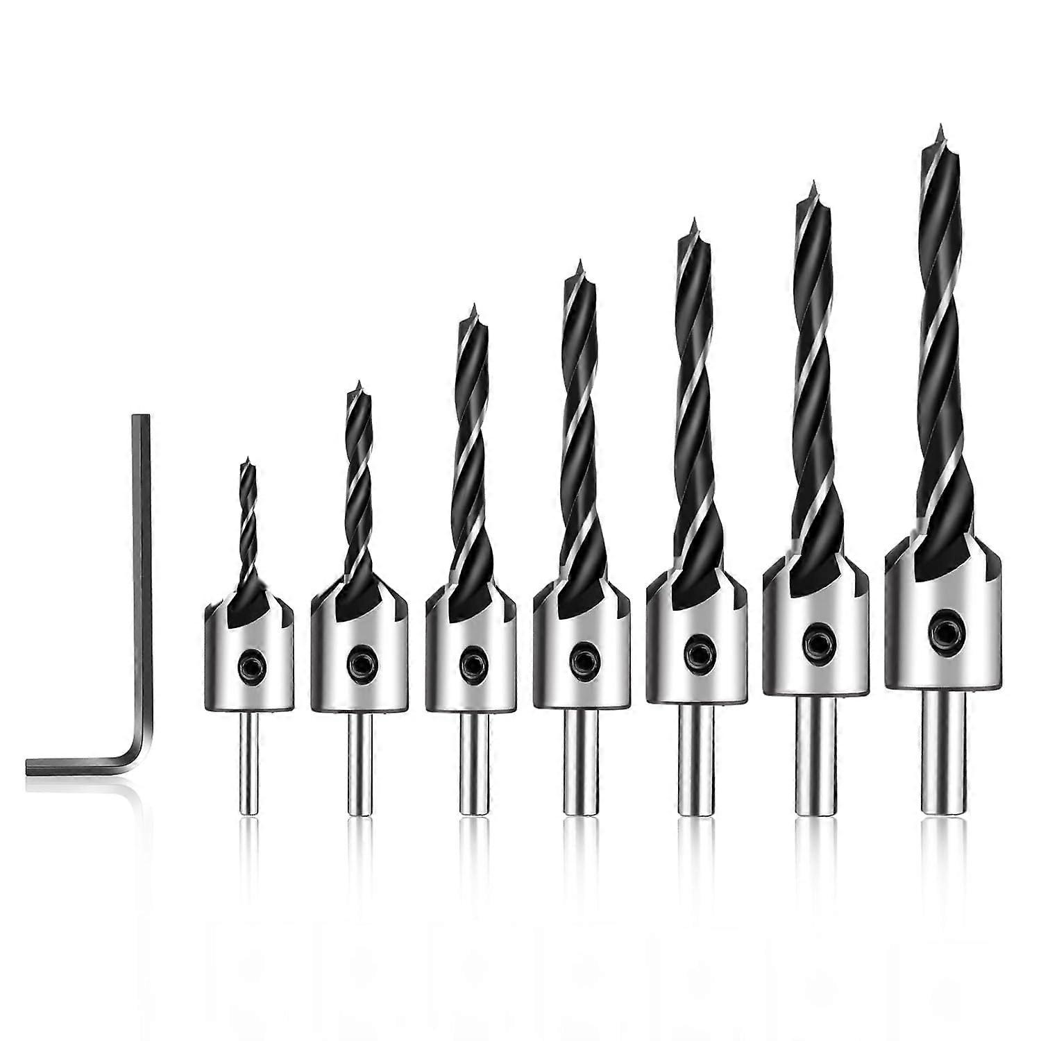 three-pointed woodworking countersunk drill-seven-piece black drill