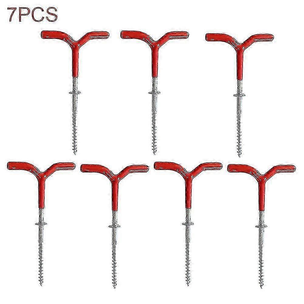 Ice Screw for Winter Fishing and Tent Setup, 7pcs V-Shaped Ergonomic Handle Stainless Steel Ice Anchors for Drilling and Securing