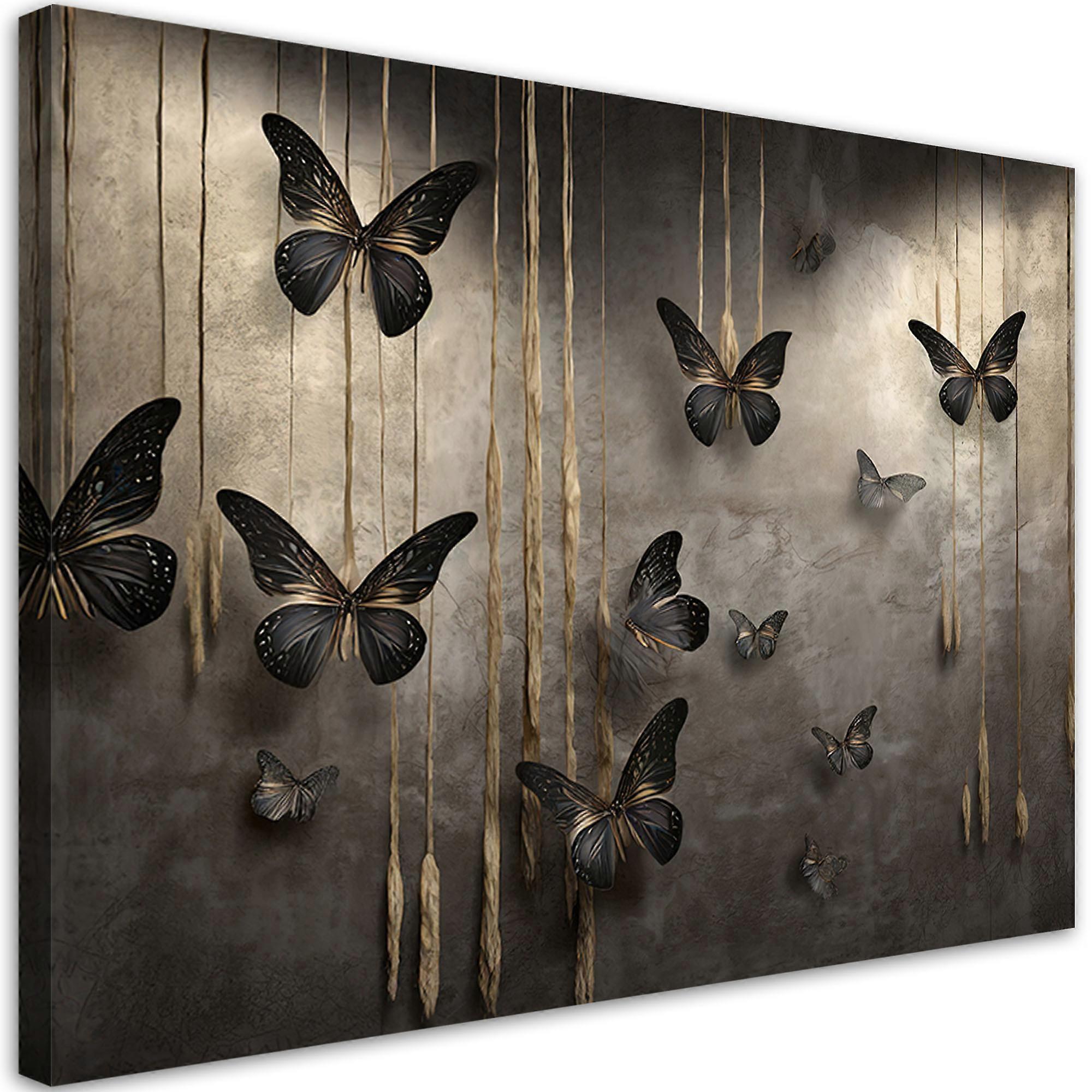 Lienzo, Mariposas negras 3D - 60x40