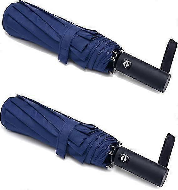 2 Pack Travel Umbrellas Windproof 12 Rib Automatic Opening Foldable Folding Compact Umbrella