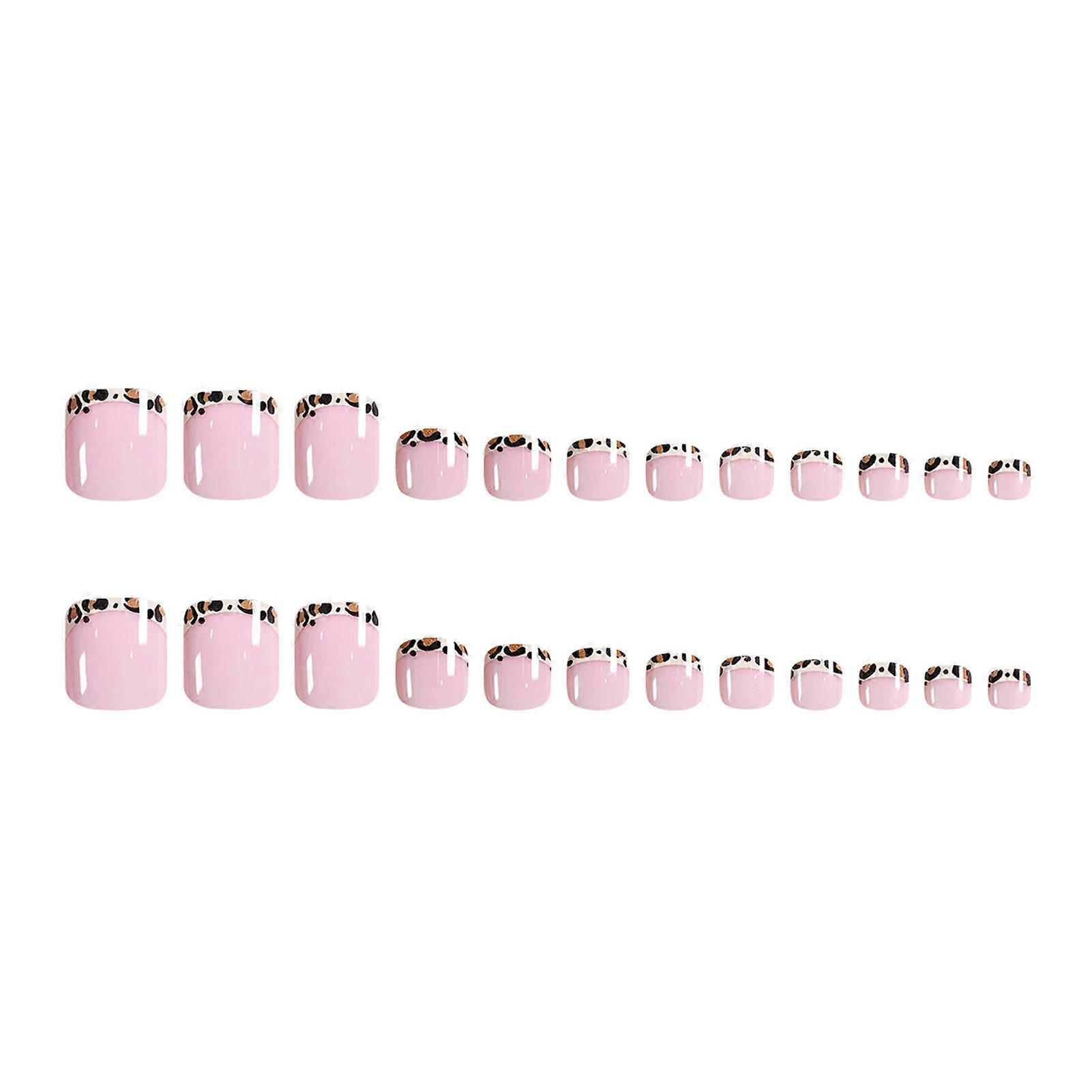 Pink Square Fake Toenails with Leopard Printed Charming Comfortable to Wear