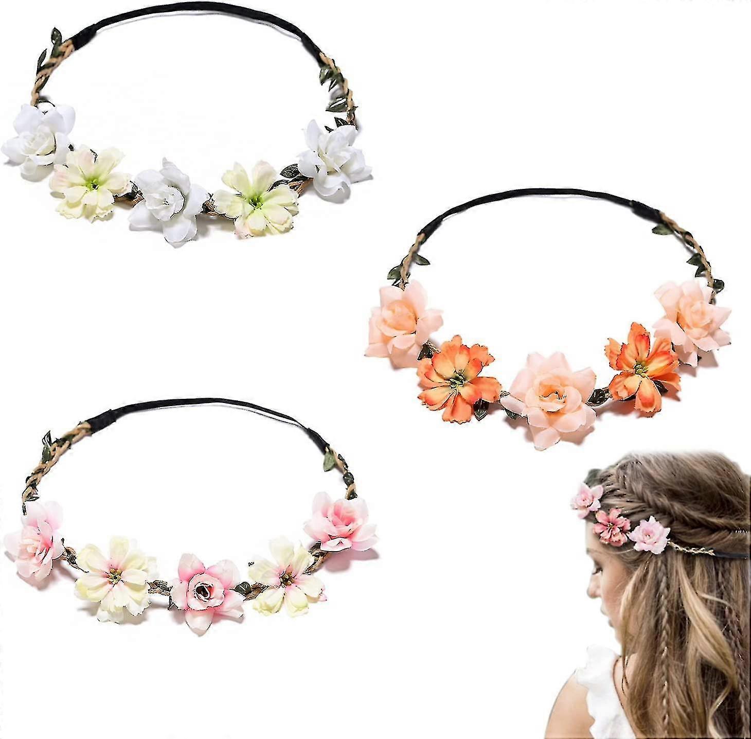 3 Pcs Daisy Flower Crown Headband Garland For Wedding