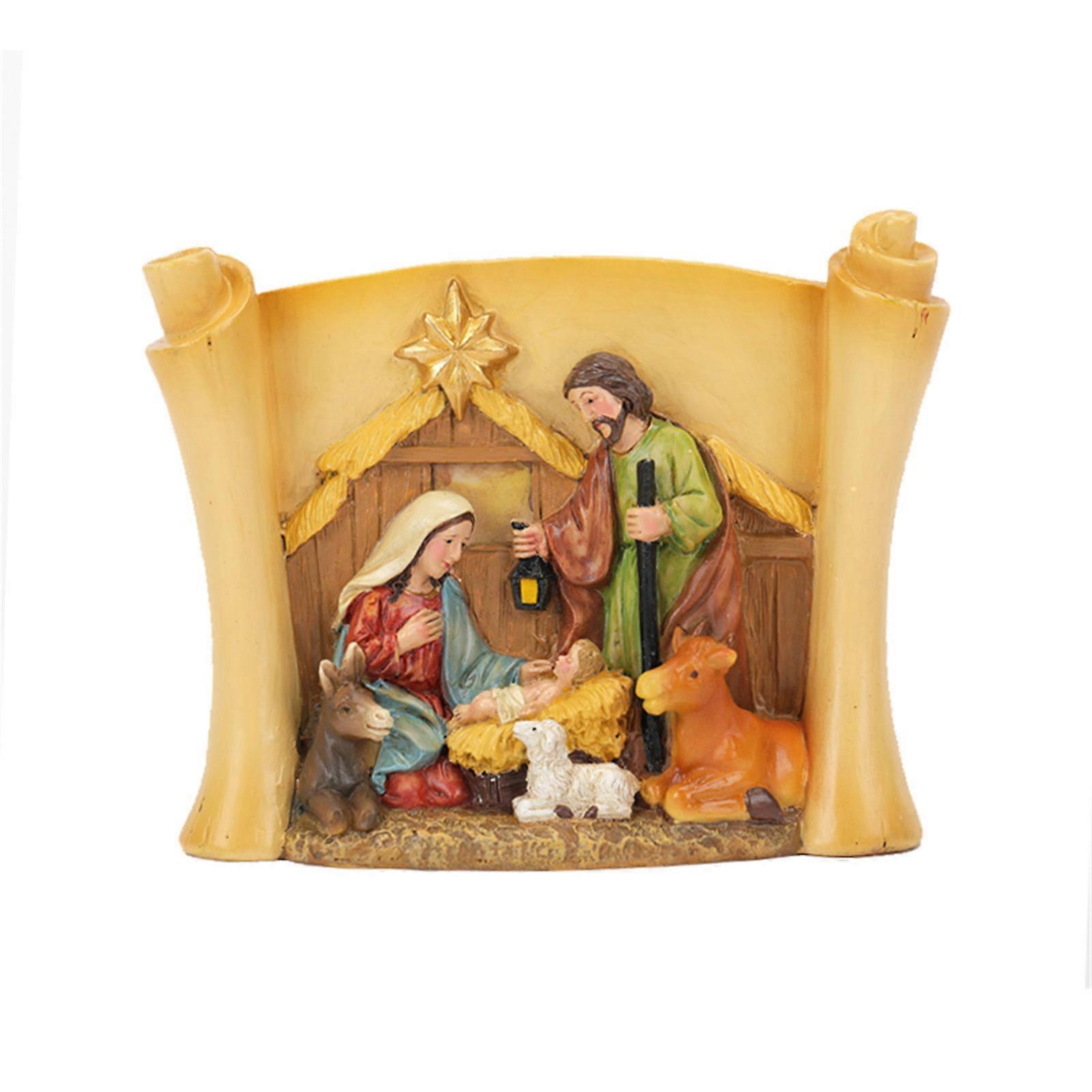 Resins Nativity Scene Figure Scroll Designs Holy Family Christmas Sculpture for Display in Churches Homes and Schools Multicolor