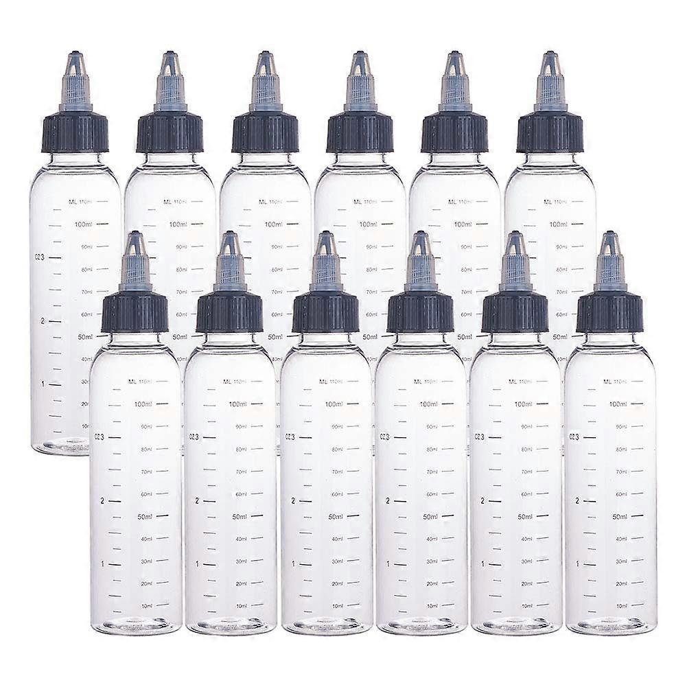 12 Pack 110ml Transparent Plastic Dispensing Bottle with Twist Cap and Graduated Measurement for Liquids, Inks, Oils, Arts and Crafts