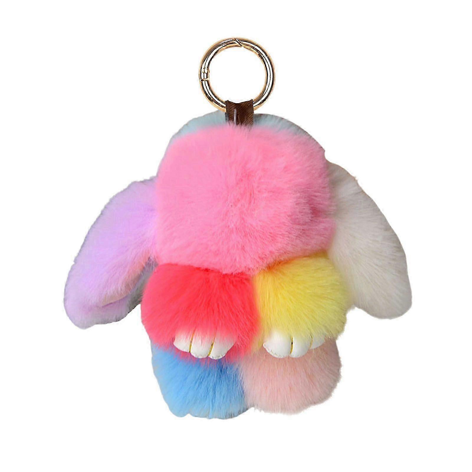 Cute Colorful Imitation Rex Rabbit Keychain Bunny Keyring Bag Charm Accessory