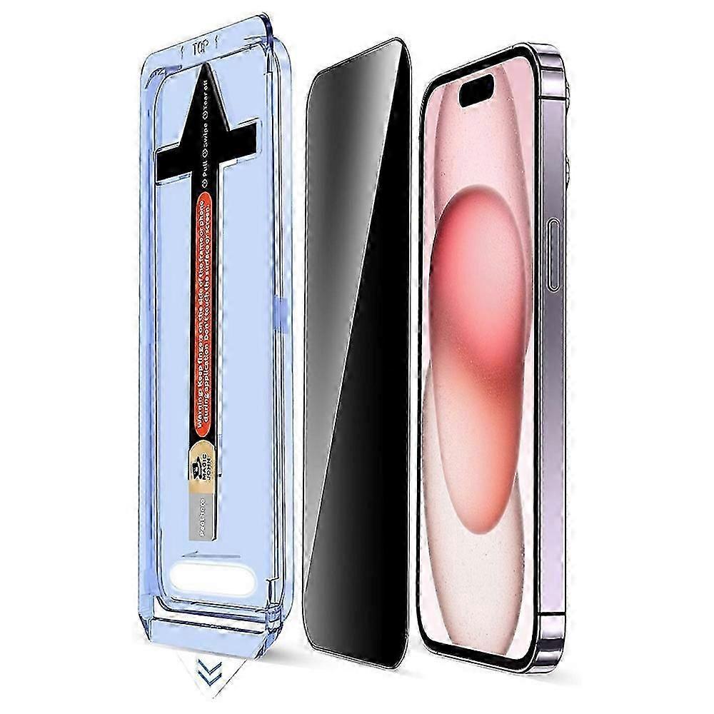 For iPhone 15 Plus Anti Spy Tempered Glass Screen Protector with Automatic Dust Removal Tool