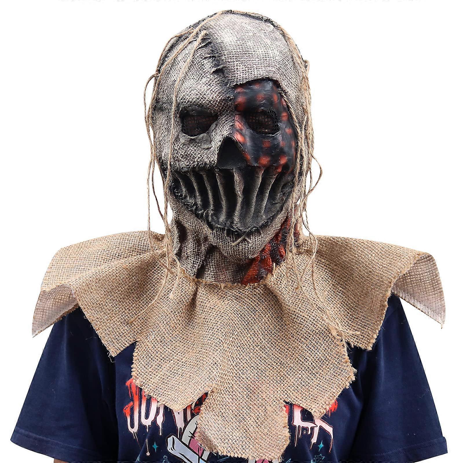 Scarecrow Mask Burlap Sack Clown Mask Full Head Creepy Halloween Cosplay Prop for Parties and Carnivals