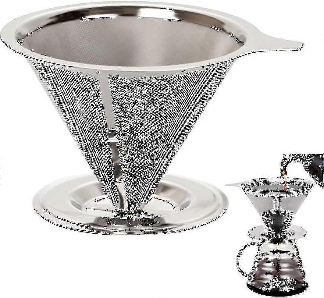 Edelstahl-Kaffeefilter, wiederverwendbarer Kegel-Kaffeetropfer, permanenter Kaffeefilter, Metall-Kaffeetropfer mit papierloser Basis Gießen Kaffeefilter für