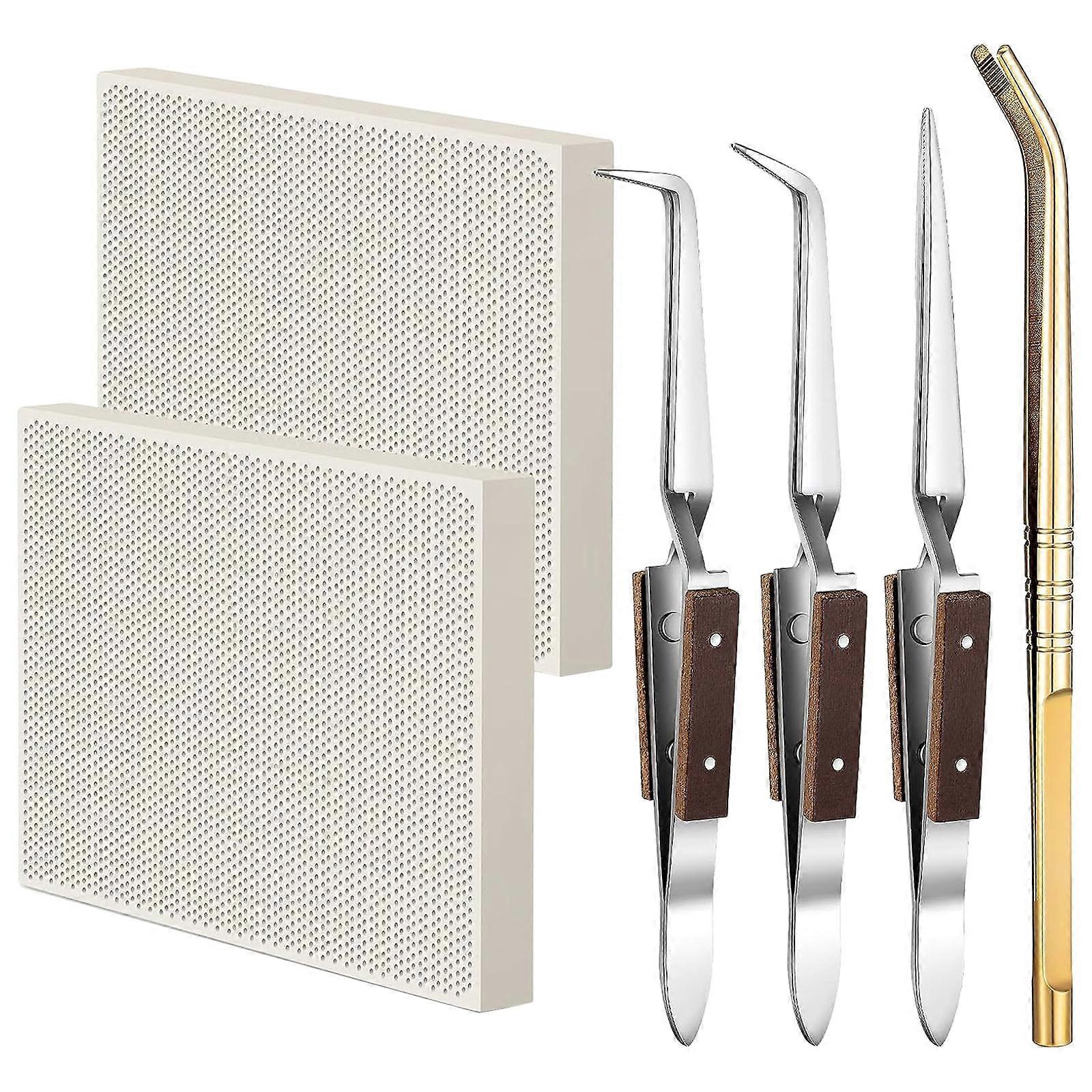 Kit de soudure de bijoux polyvalent Blocs de soudure en nid d’abeille Poignée en bois Pince à épiler verrouillable pour différentes tailles de bijoux