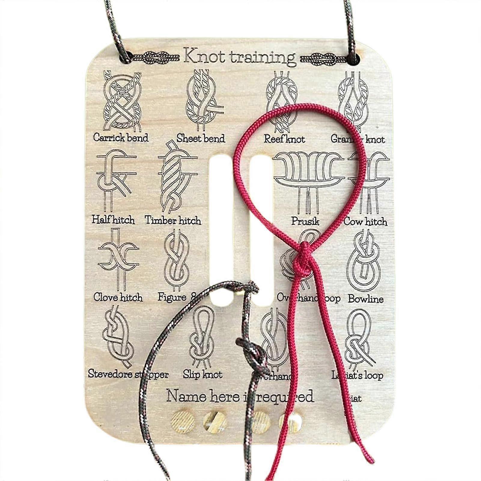 Knot training, tying board, 20x14cm, wooden, portable, fun learning tool