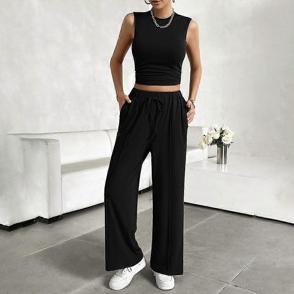 Spring and Summer Casual Round Neck Sleeveless Top and Trousers Two-piece Set