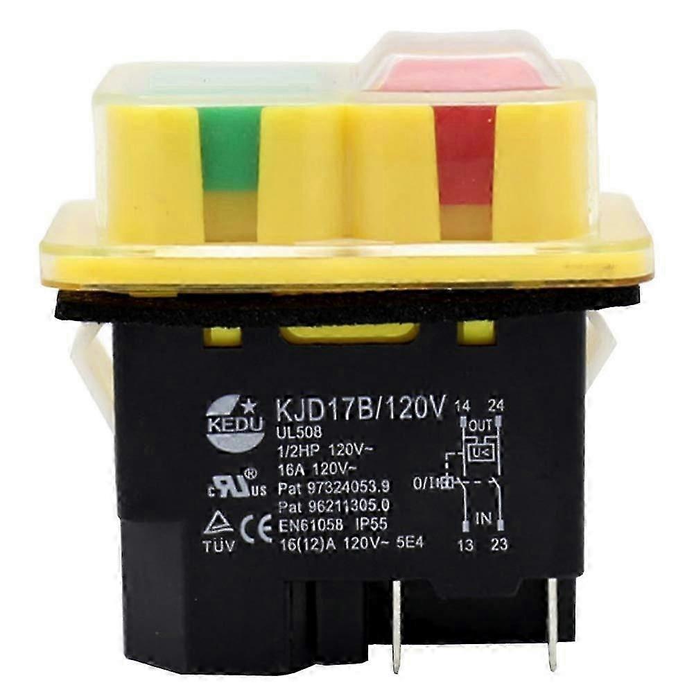 120V/16A 4 Pins Waterproof ON Off Push Button Switch KEDU KJD17B for Industrial Electric Power Tools (Saw, Drill, Grinder)
