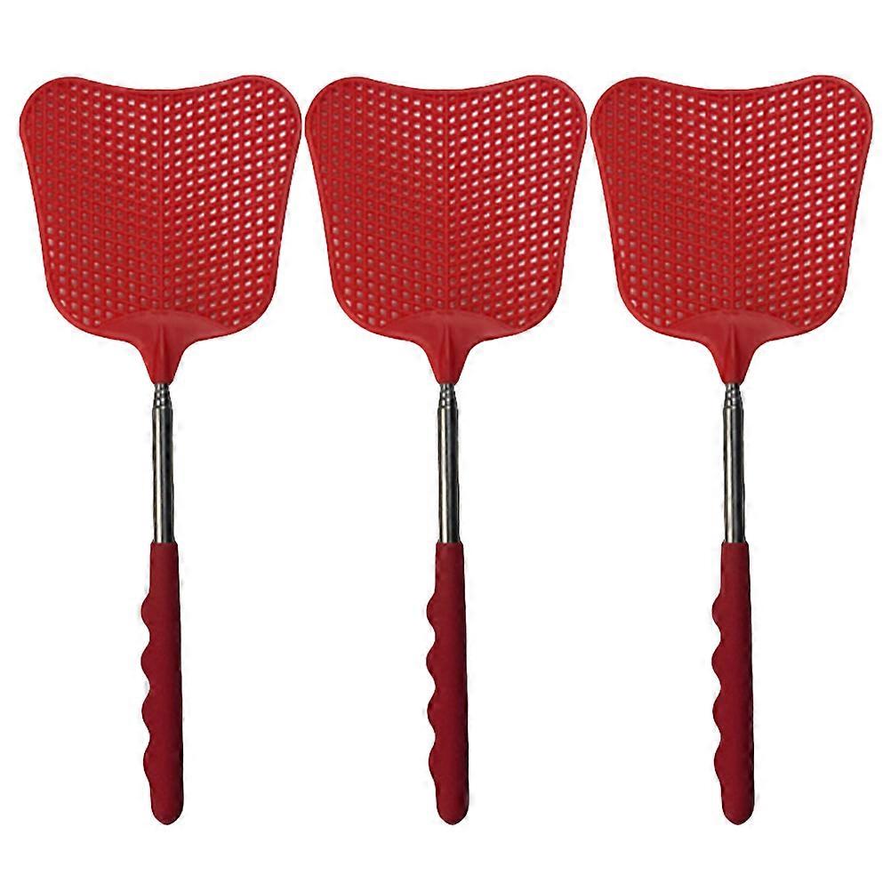 Control Fly Fan Shape Stainless Steel Handle Summer Control Red 28.5x11x2cm 3Pcs