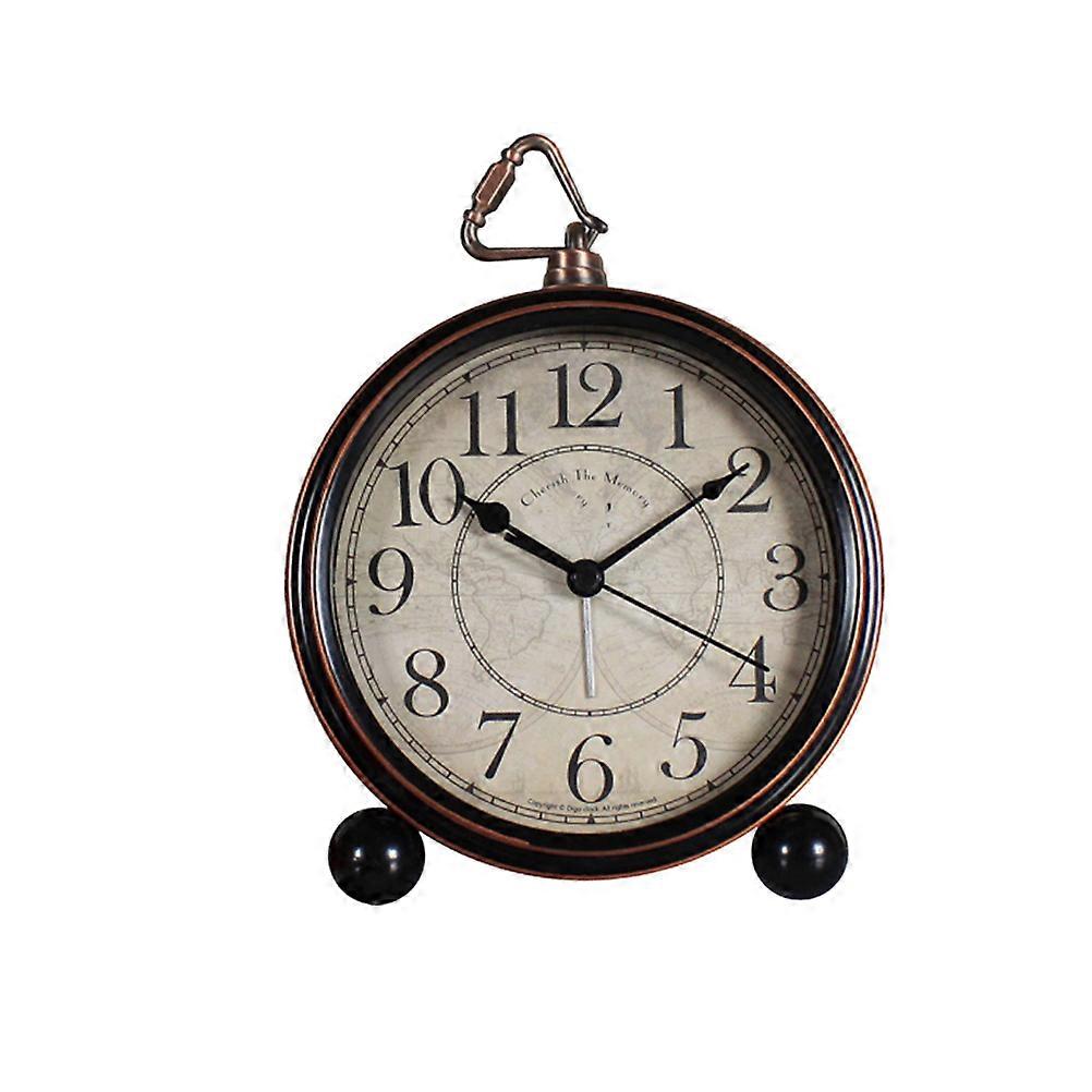 Metal Desktop Clock Retro Desk Clock Small Size Alarm Clock for Bedroom Office 15.5*13.3cm 1Set