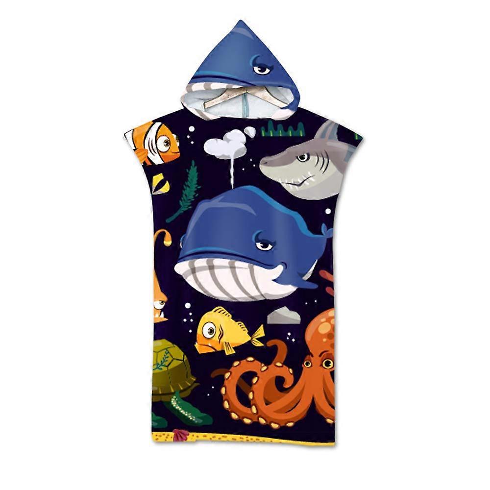Surfing Changing Towel Poncho with Hood, 3D Ocean Pattern Robe for Beach Pool Lake (75x110cm Shark)