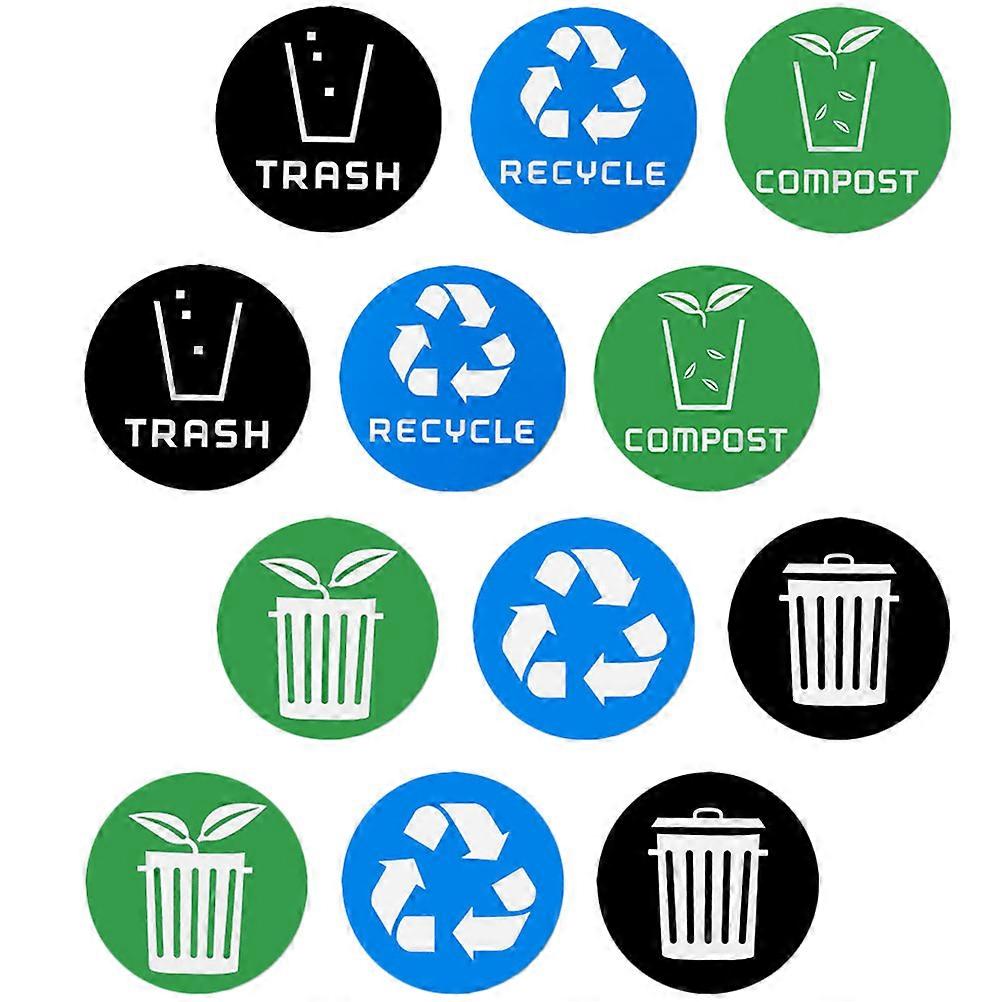 Recycle Bin Labels Assorted Color Trash Bins Home Use 10x10cm Garbage Sorting 12Pcs