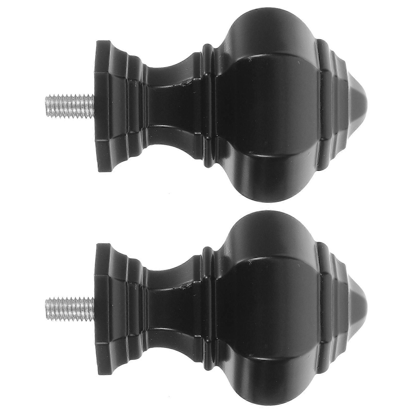 Curtain Rod Finial End Cap Plastic Decorative Lighthouse Shape Black 2Pcs