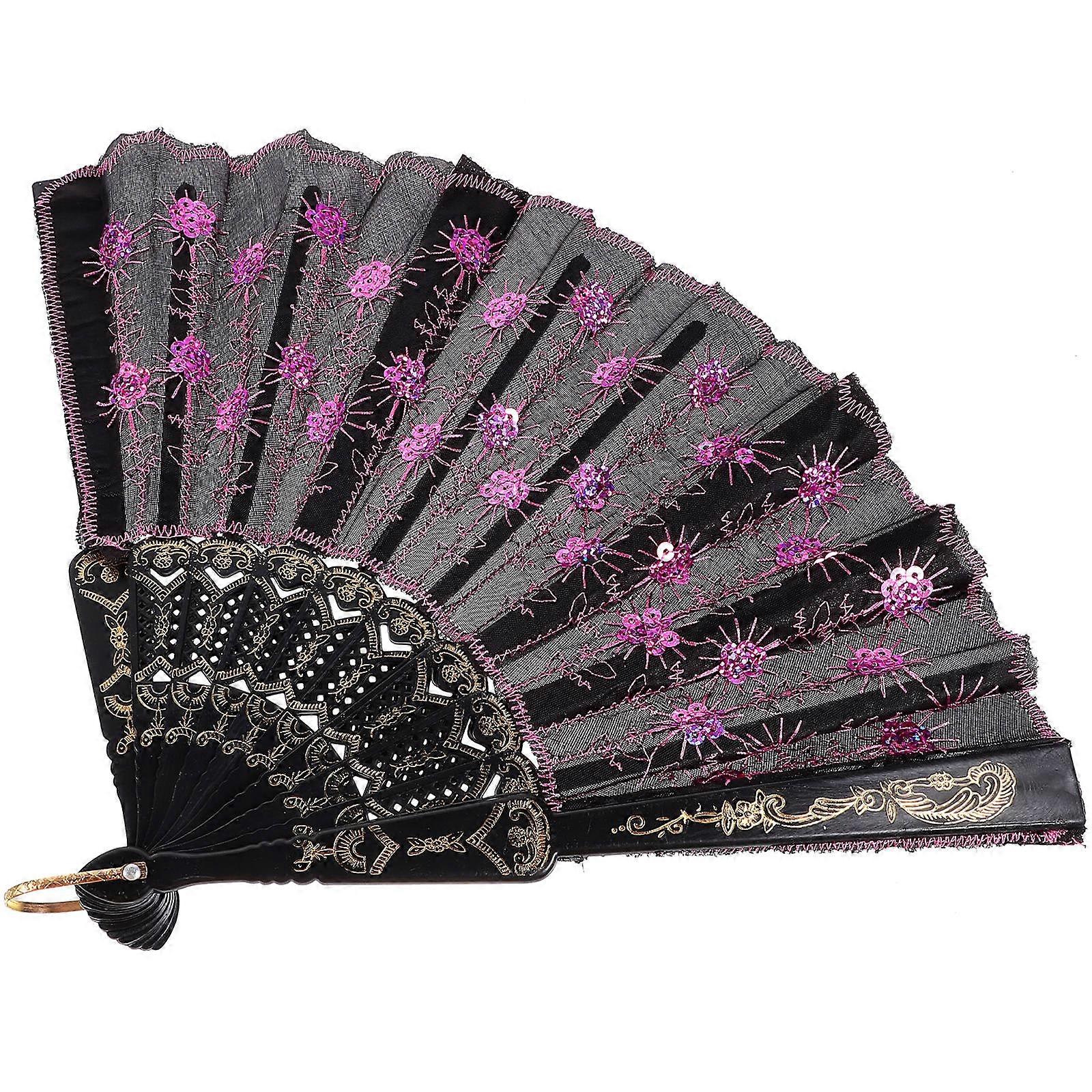 Peacock Sequin Embroidered Folding Fan for Dancing, Summer Travel, Weddings – Retro Handheld Fan for Women – Decorative & Portable Accessory