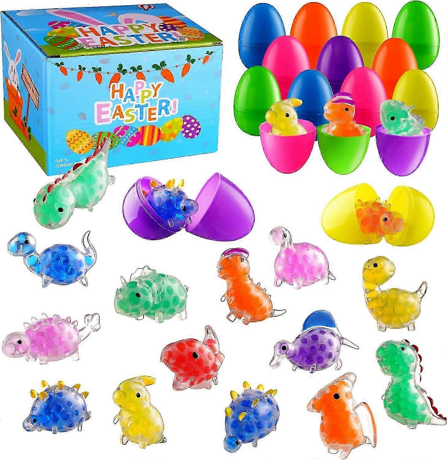 24PCS Prefilled Easter Eggs with Dinosaur Squishy Toys for Party Bag Fillers and Easter Gifts