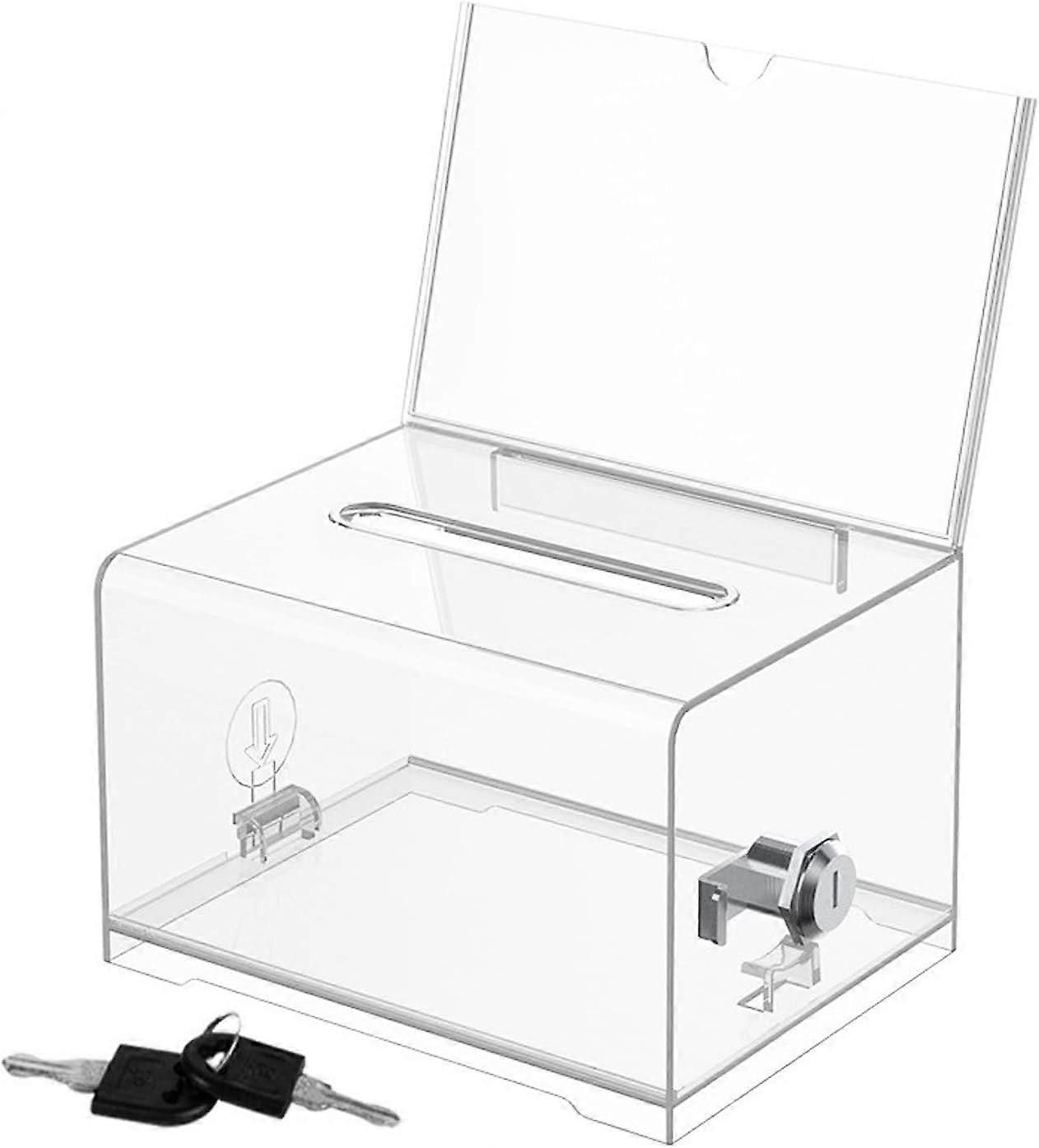 Acrylic Donation Box, Lockable, Donation Box, Transparent Ballot Box with Key Lock, for Business Cards, Votes, Sweepstakes, with Sticker