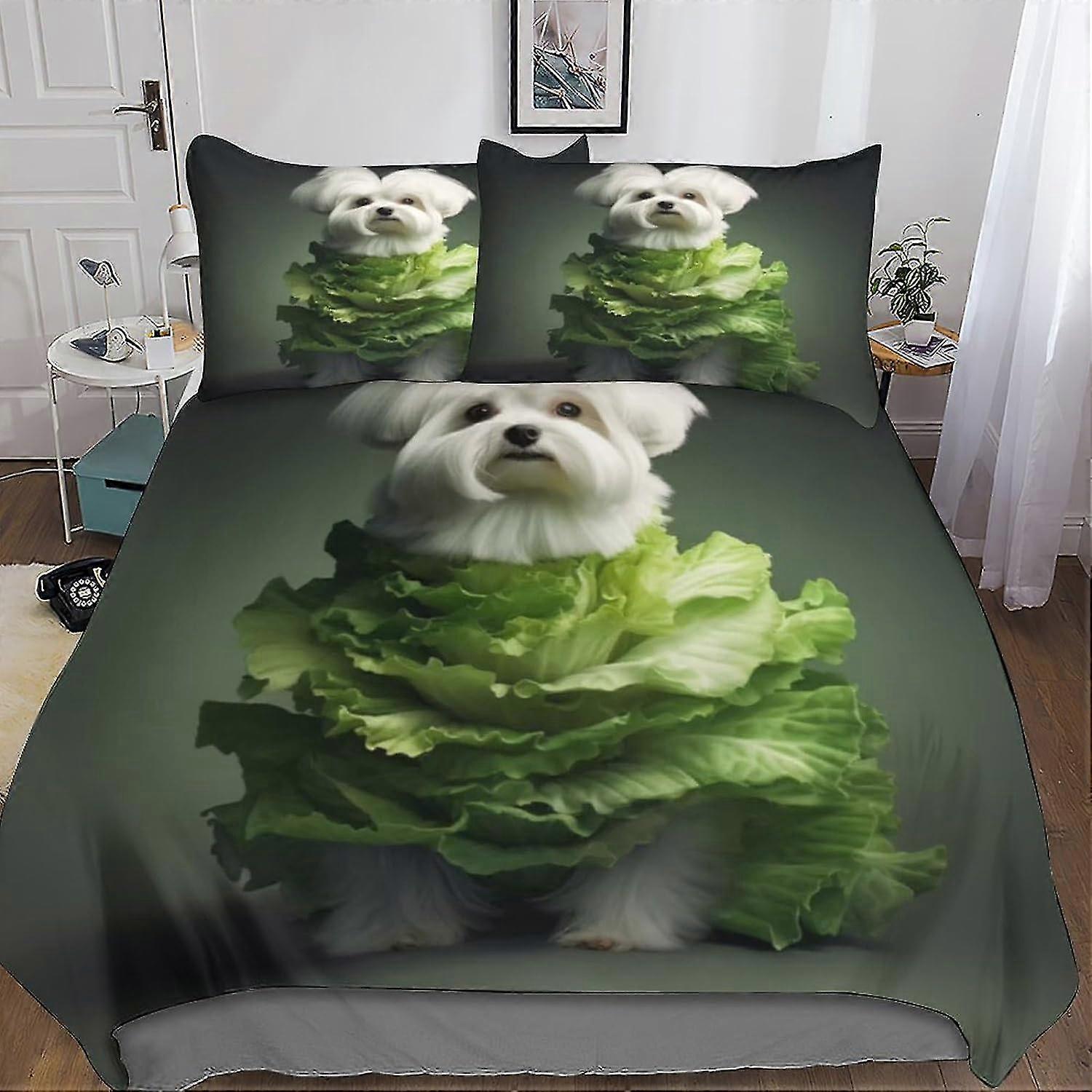 Conjunto de Cama com Tema de Cachorro com Capa de Edredom e Fronhas, Conjunto de 3 Peças com Zíper Oculto