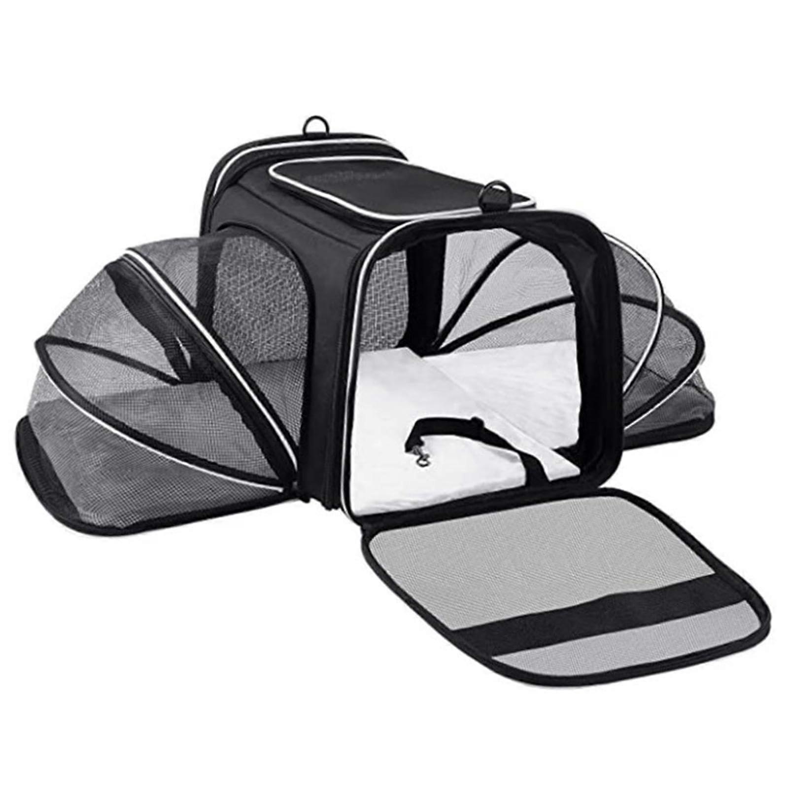 Expandable Cat Carrier, Pet Travel Bag with Expandable Side, Black