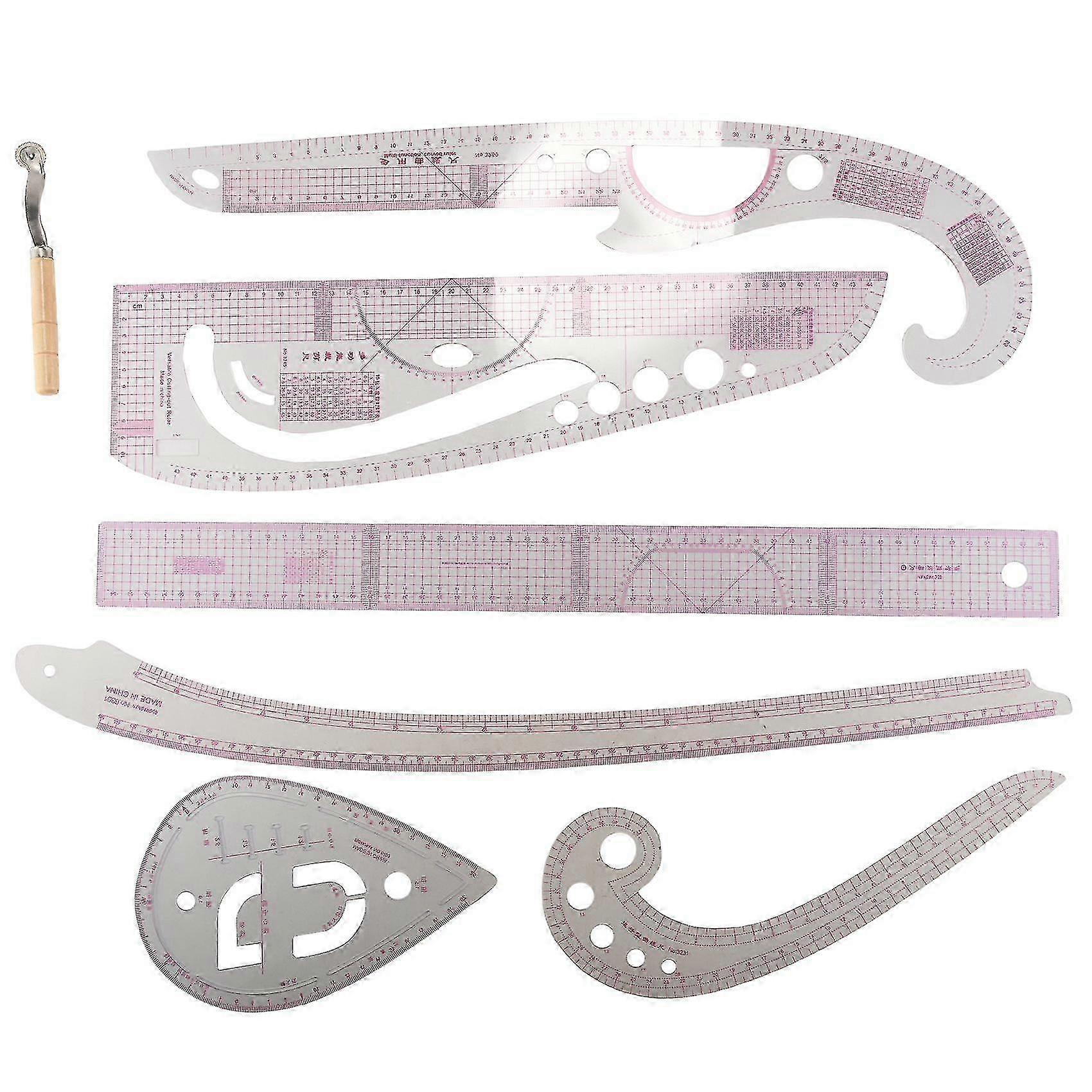 7pcs/set Tailor Measuring Kit Clear Sewing Drawing Ruler Yardstick Sleeve Arm French Curve Set for Various Uses