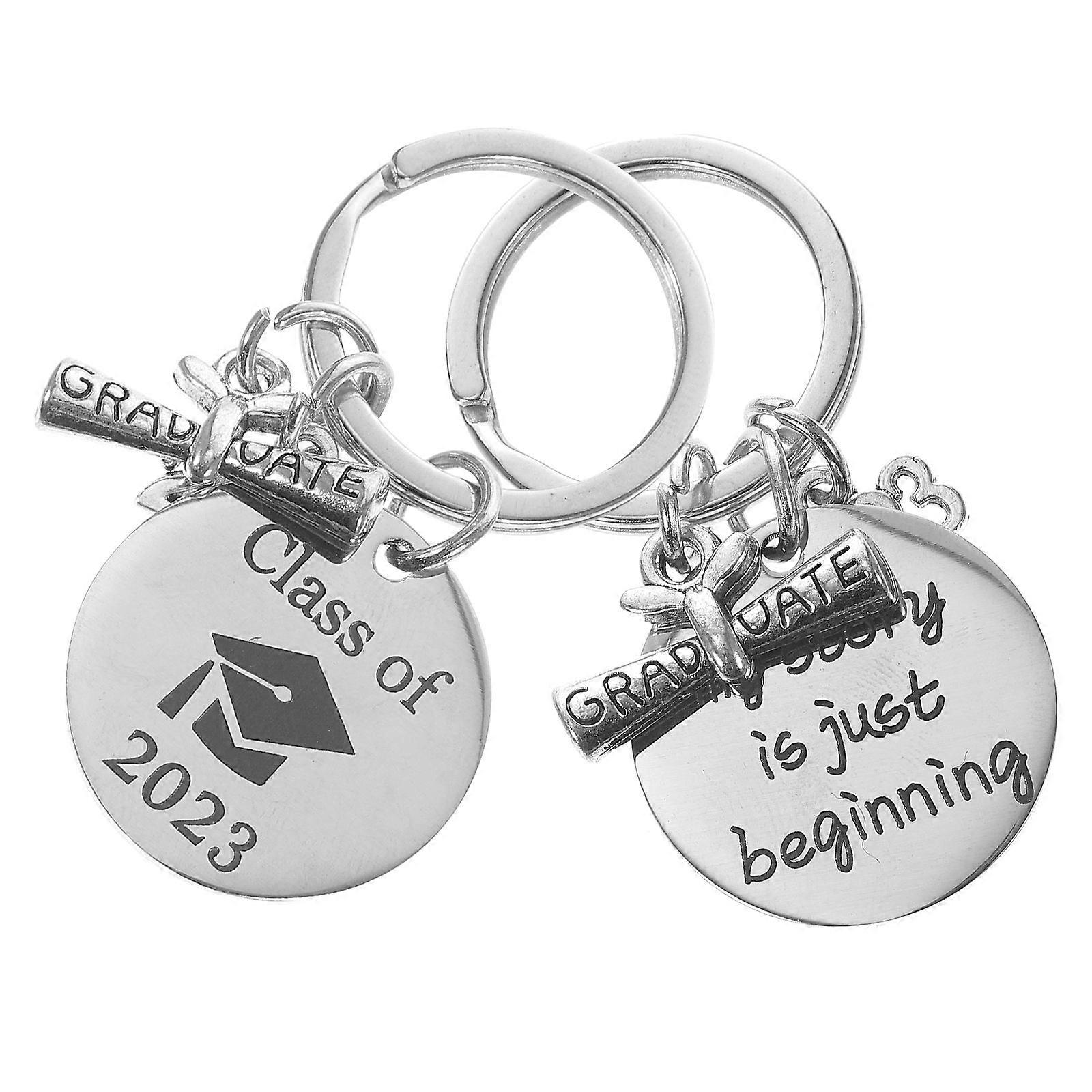 Graduation Keychain Class of 2023 Simple Design Decorative Stainless Steel 5x5x0.5cm 2Pcs