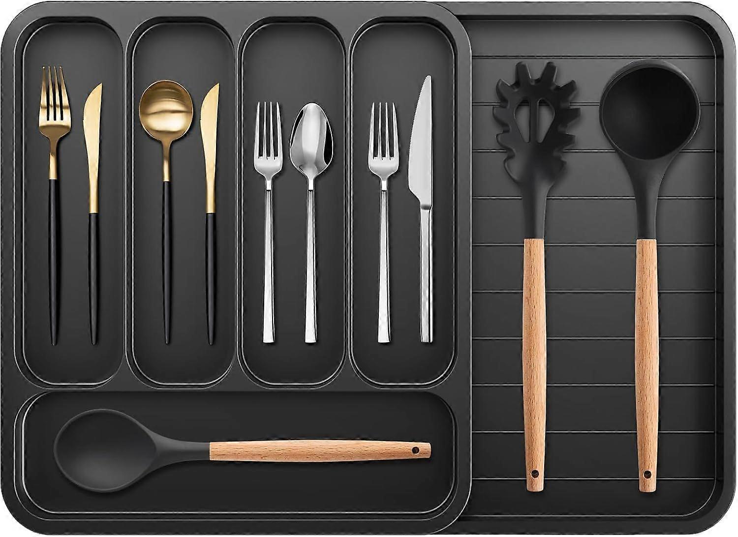 Expandable Cutlery Drawer Organiser, Utensil Tray for Kitchen Drawers, Large Silverware Organizer Flatware Tray Drawer Insert for Spoons Forks Knives,
