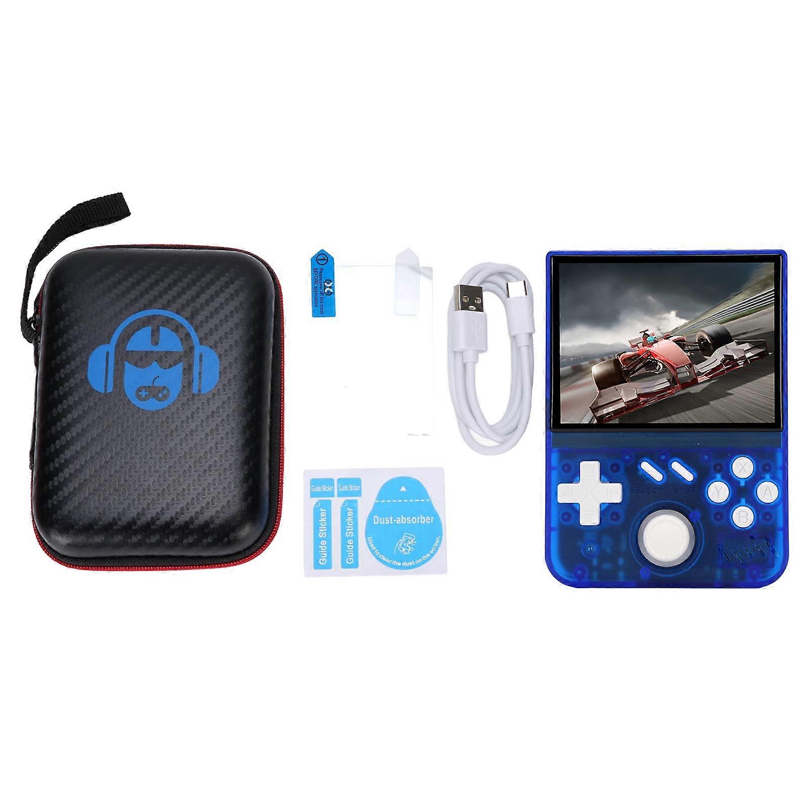 Portable Retro Handheld Game Console 3.5" Screen 64G Blue Transparent with 3D Joystick