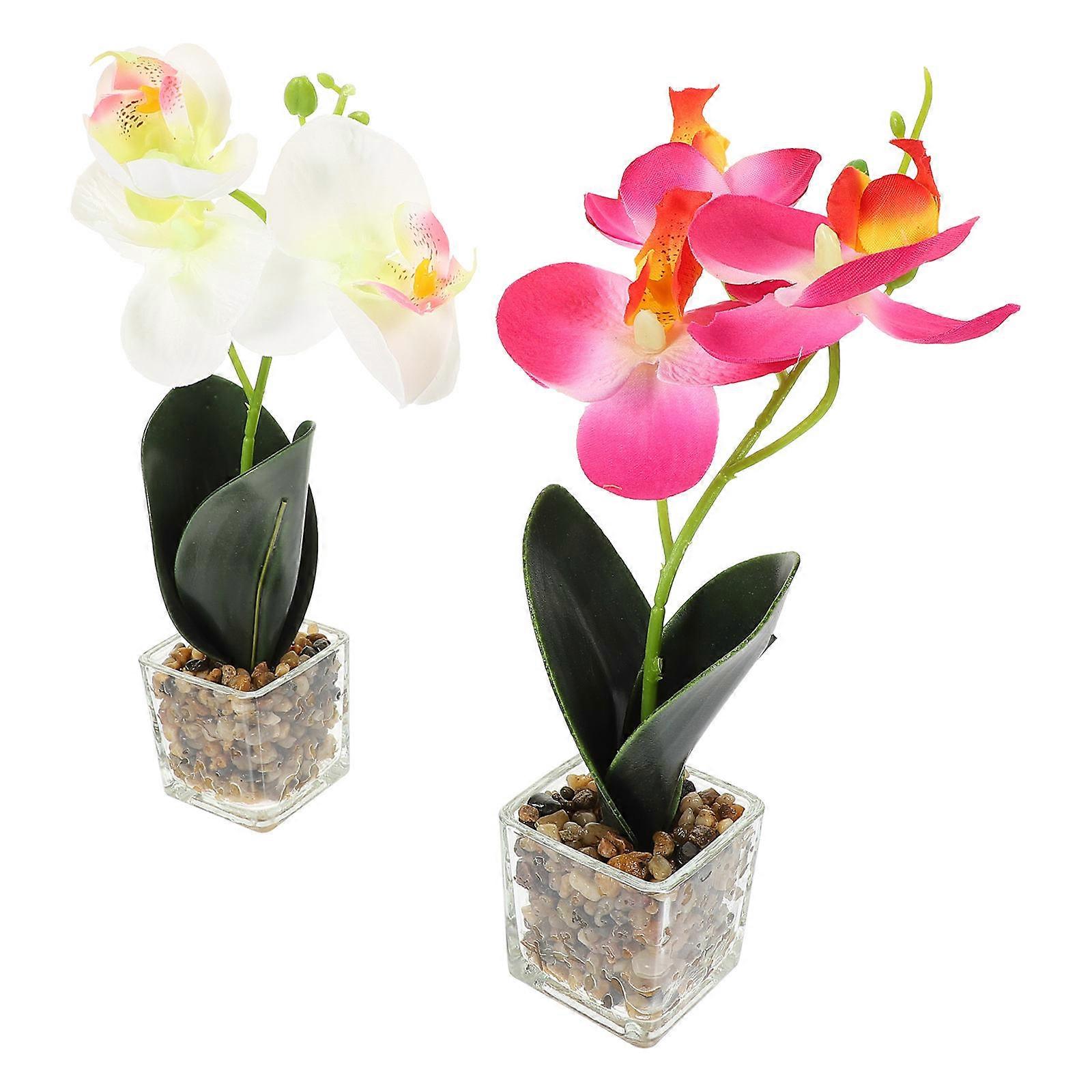 2pcs Realistic Phalaenopsis Fake Potted Plants for Home, Hotel, Office Indoor Decor – Low Maintenance Bonsai Simulation Flower Set